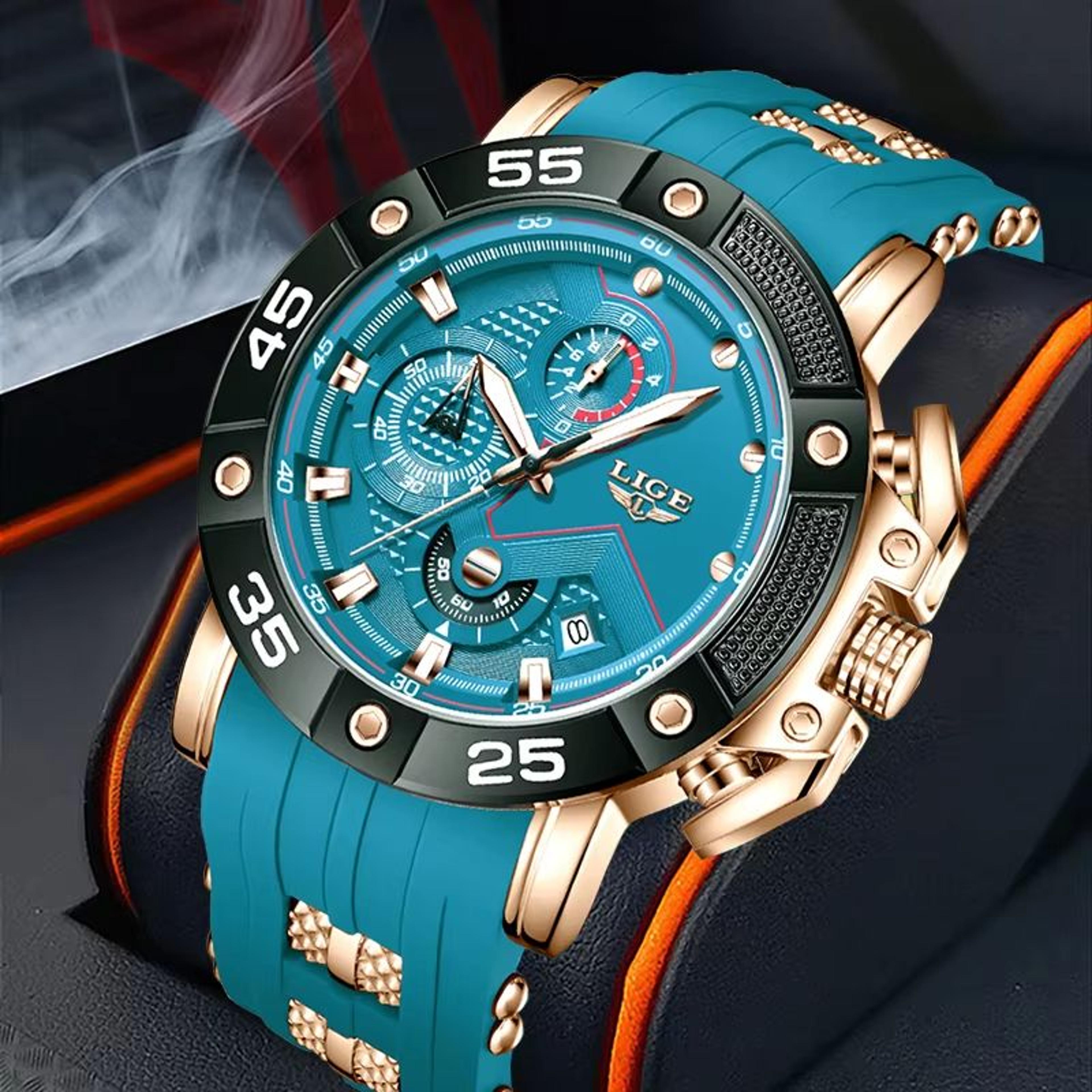 lige big dial military sport quartz watch for men