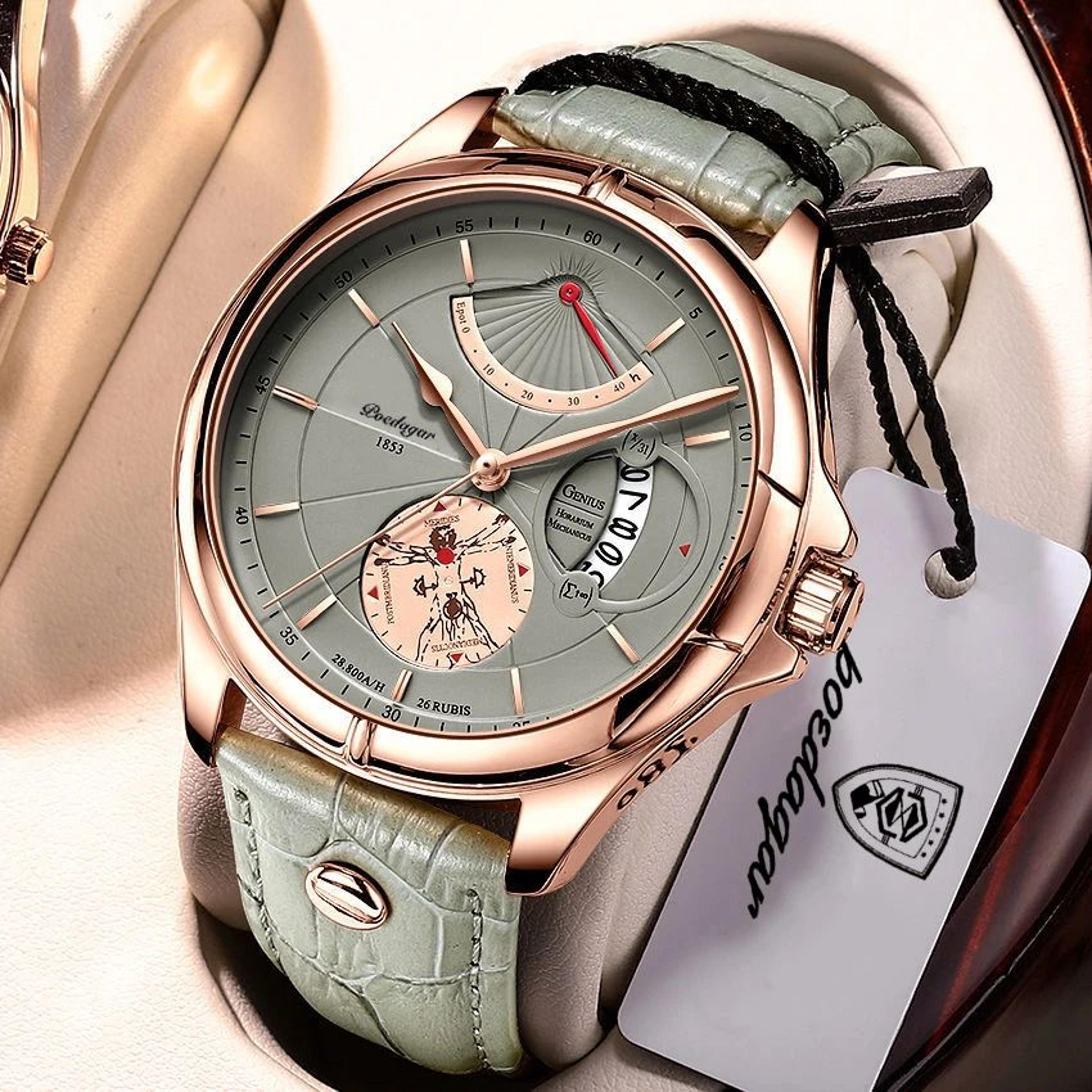 poedagar luxury quartz watch for men with leather strap, luminous dial and waterproof business design