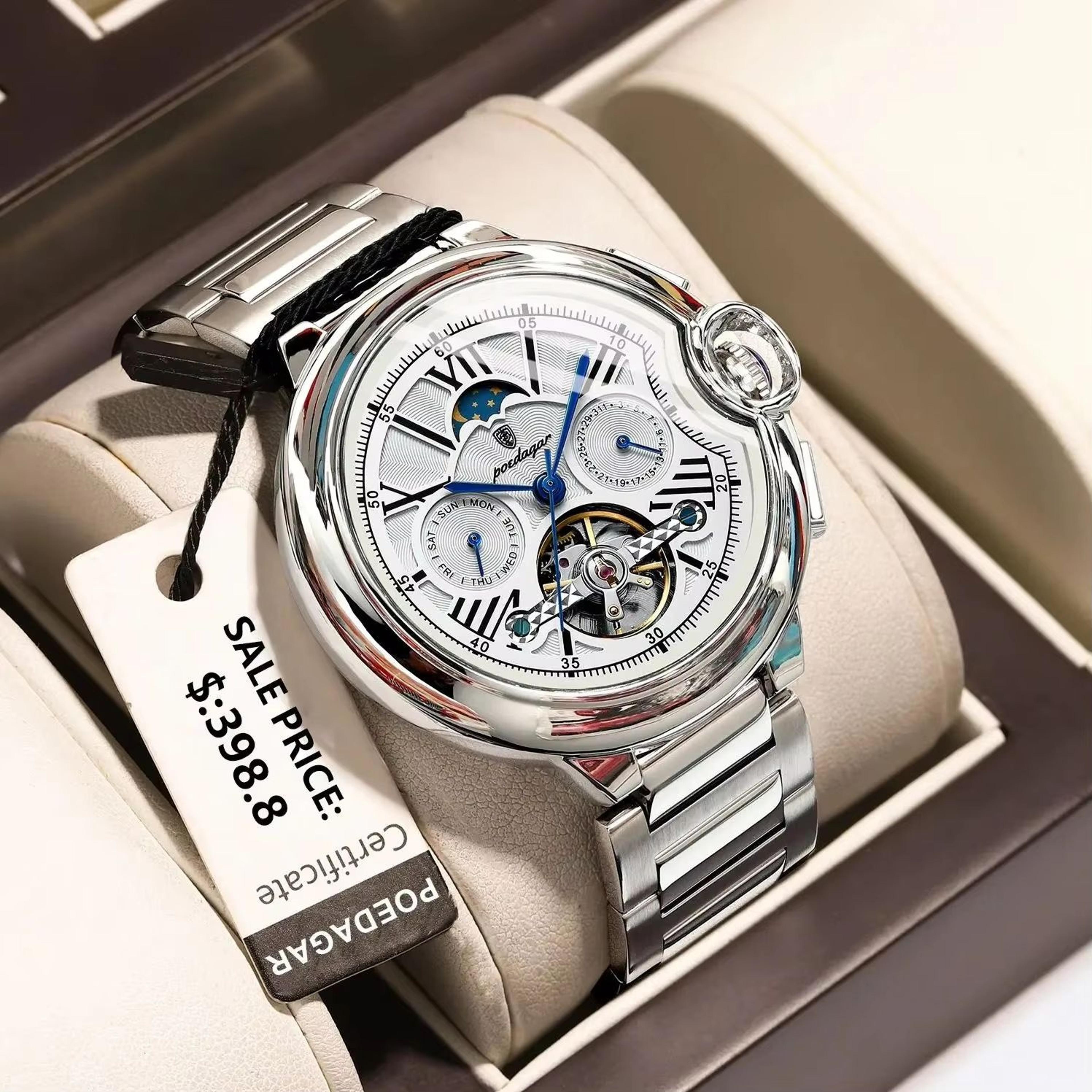 poedagar hollow tourbillon automatic mechanical watch for men luxury stainless steel waterproof wristwatch
