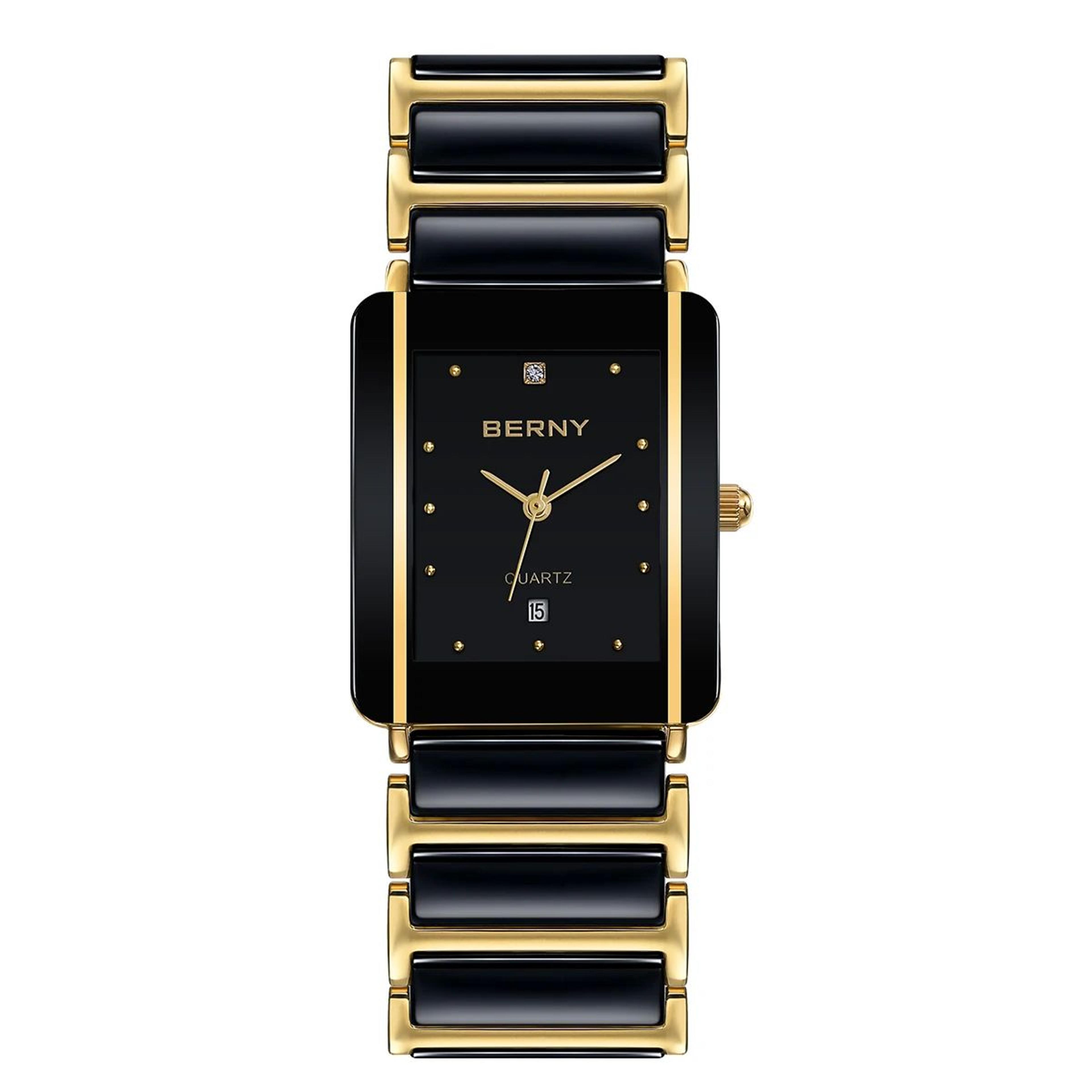 berny xv12 ceramic quartz men's watch luxury rectangle wristwatch with calendar