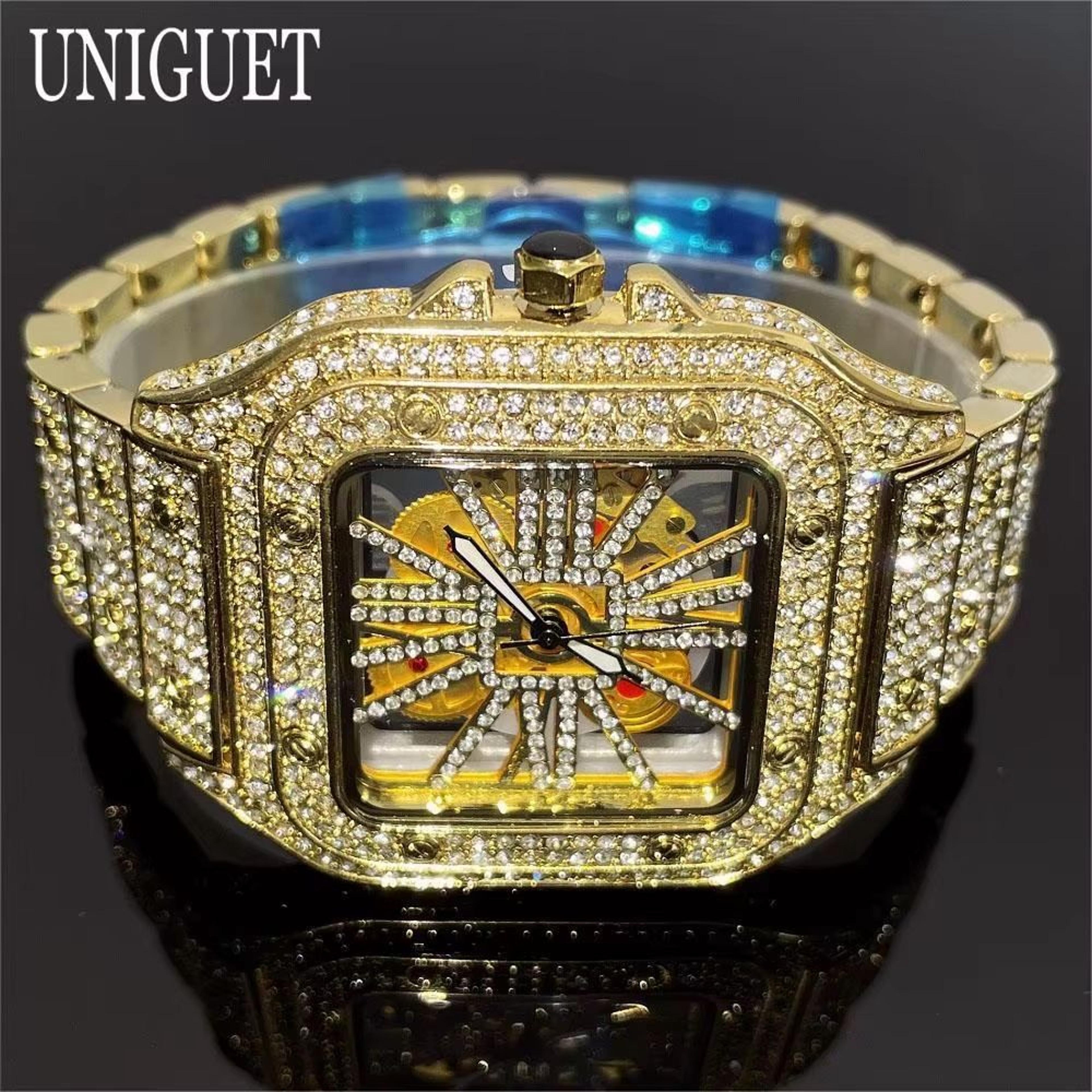 luxury iced out square watch gold hip hop diamond quartz watch for men
