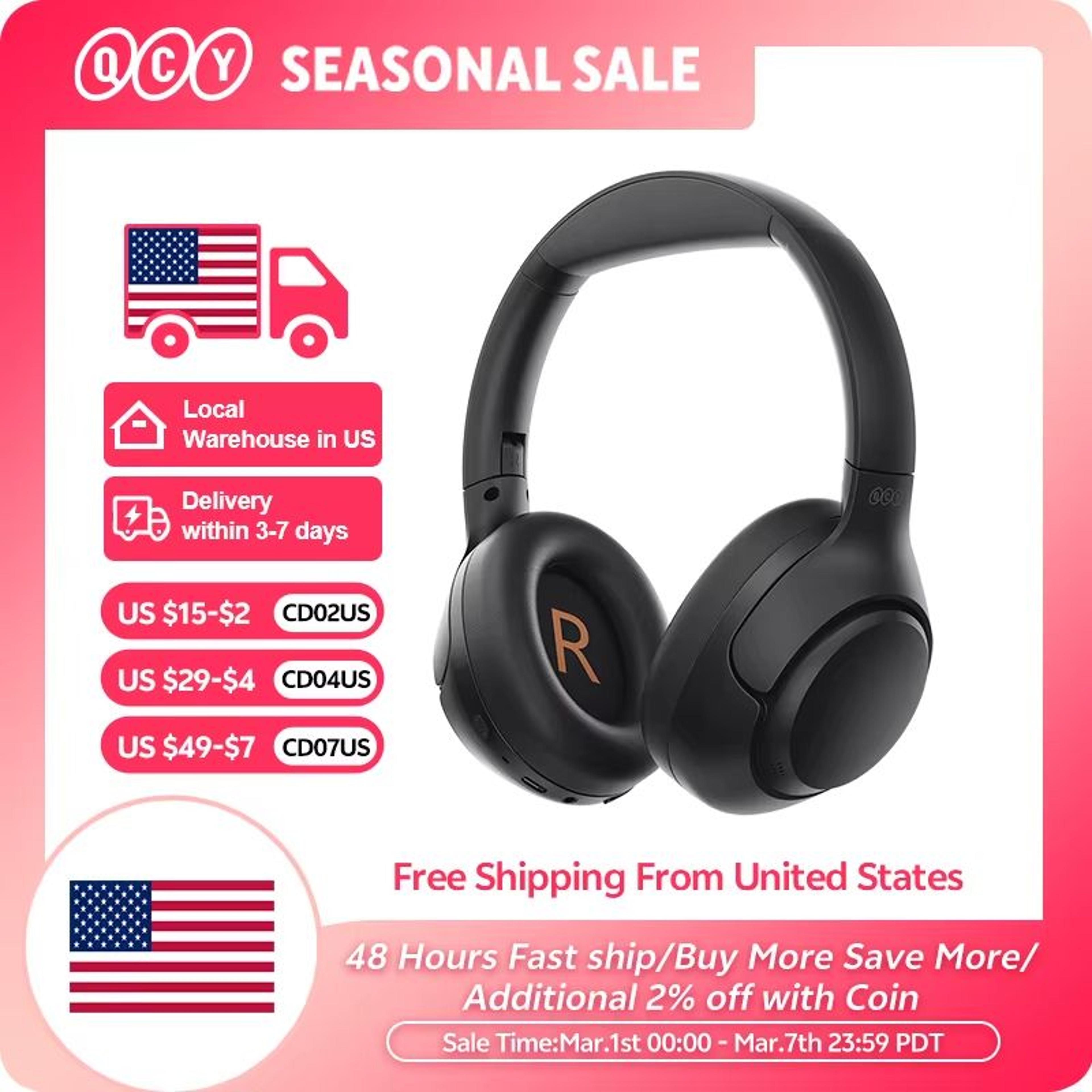 qcy h3 hybrid anc bluetooth 5.4 over ear headphones with 60h battery