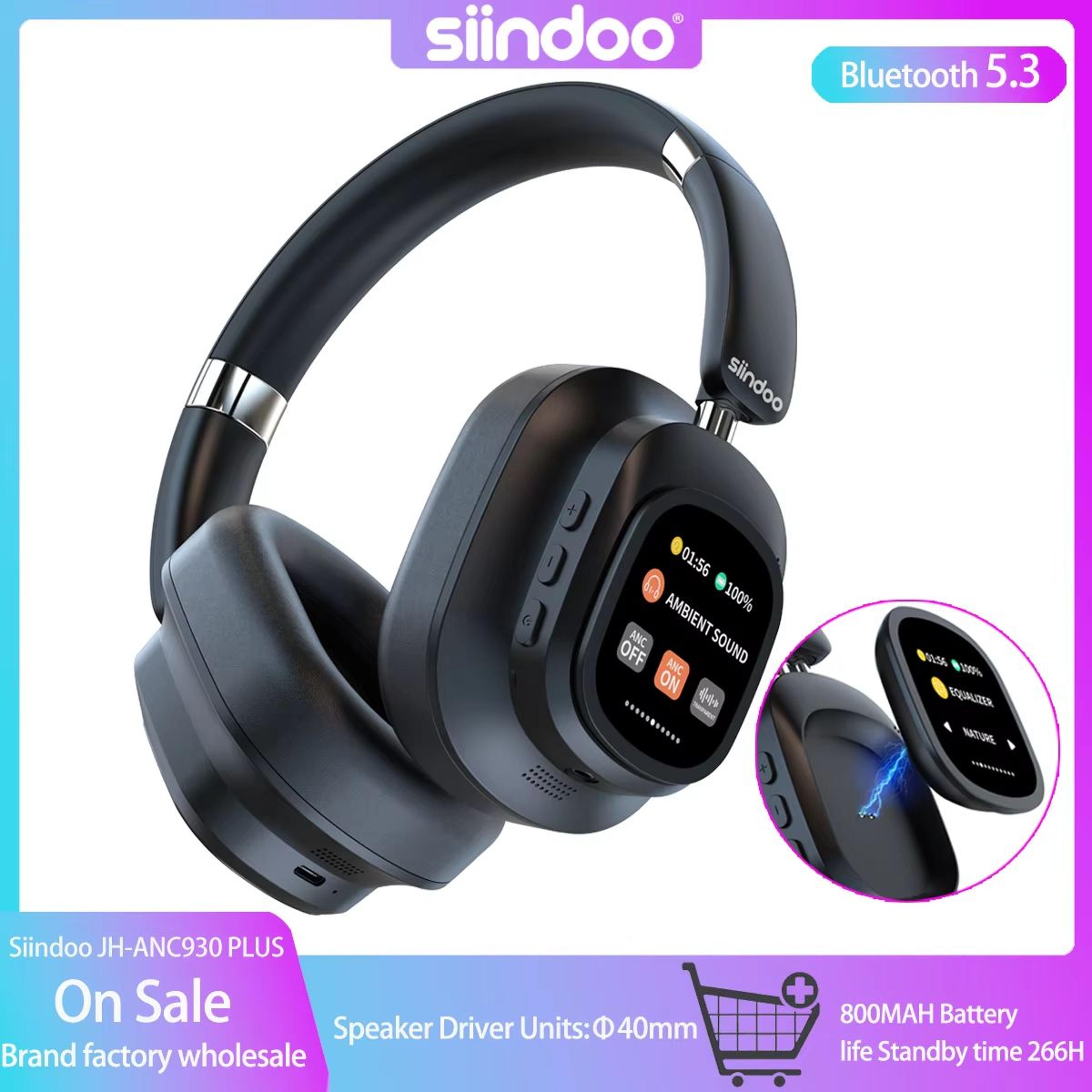 siindoo jh-anc930plus hybrid anc wireless headphones with led touch screen