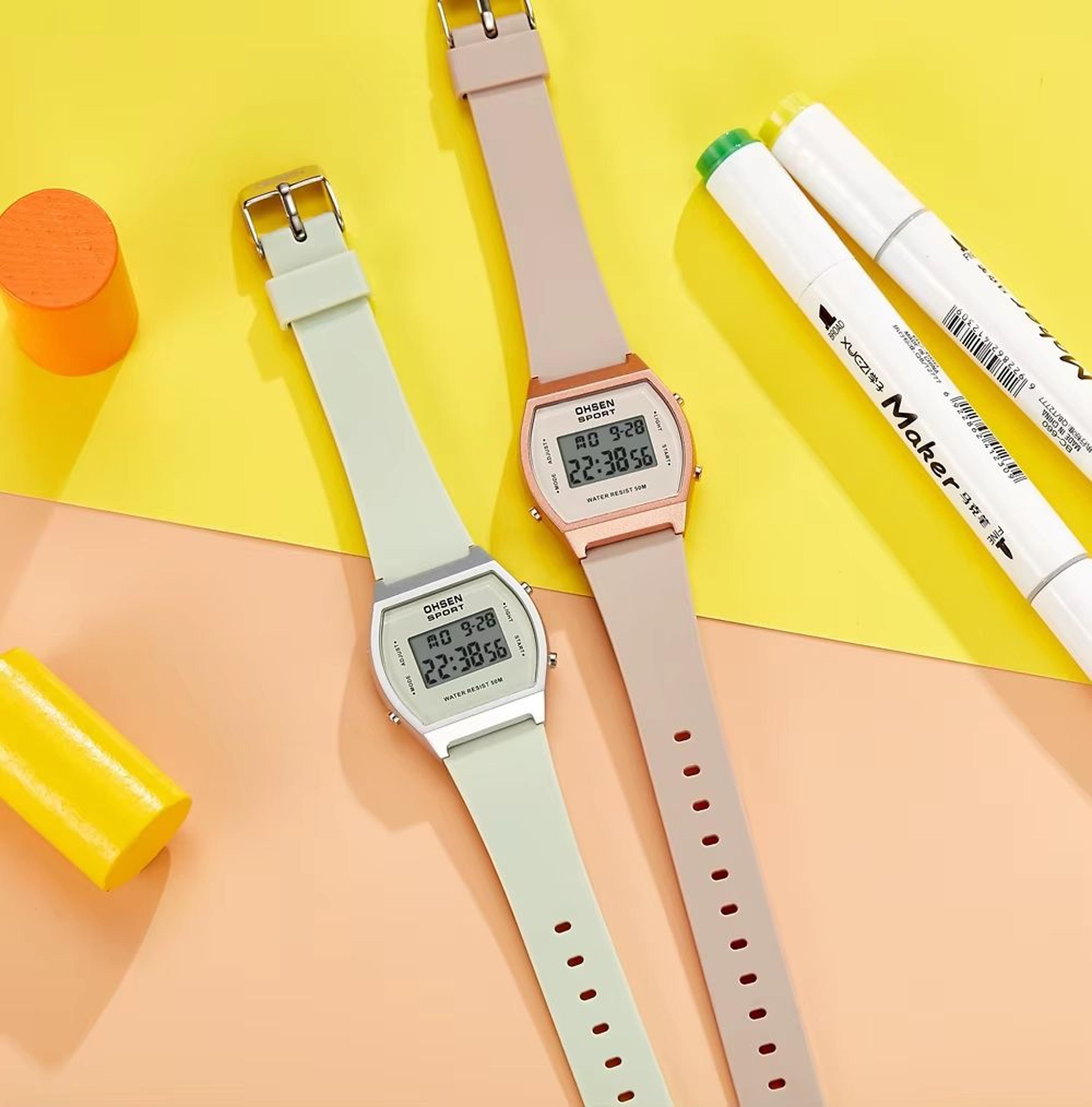 white waterproof digital sports watch for women with alarm and led display