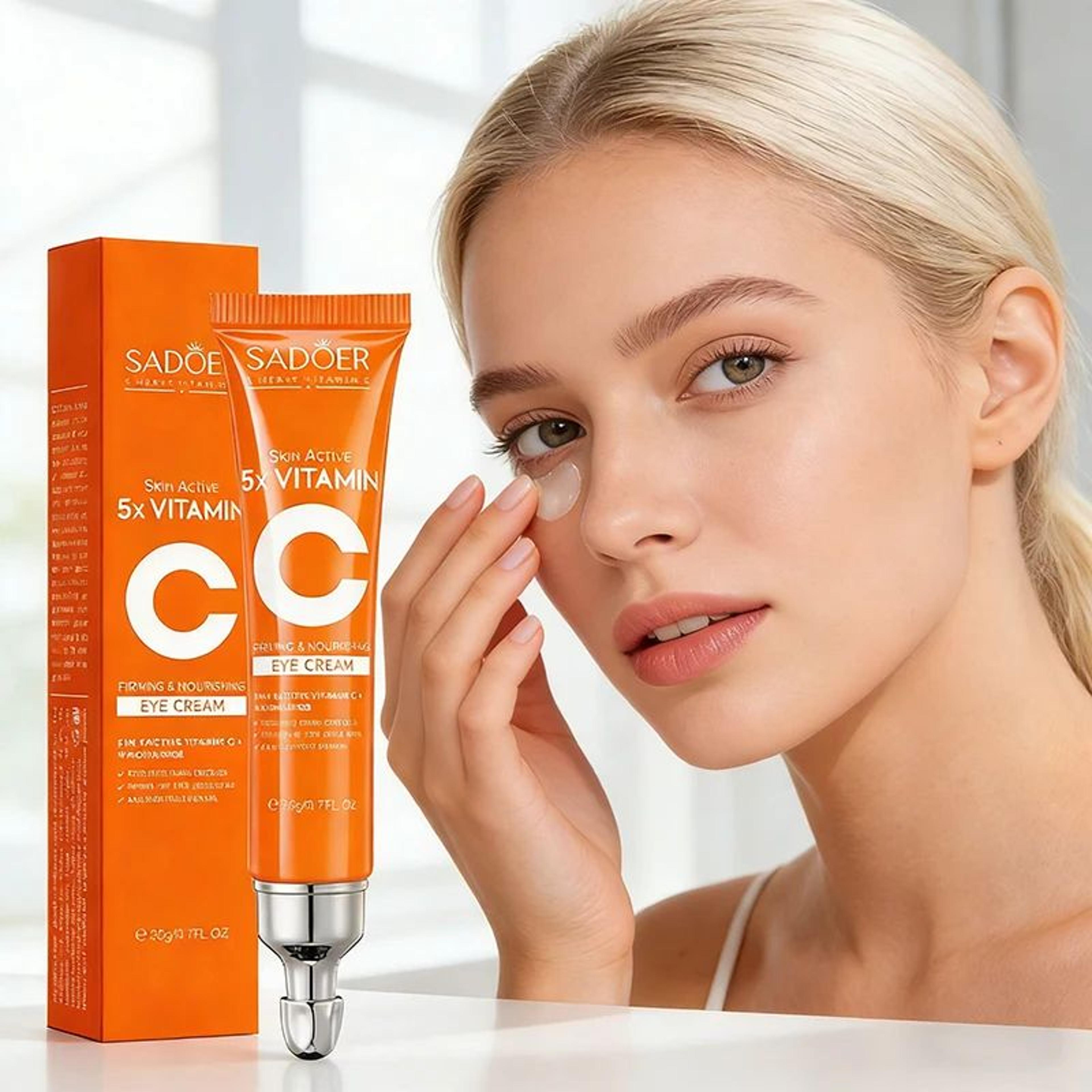 sadoer vitamin c eye cream for dark circles and eye bags brightening moisturizing treatment
