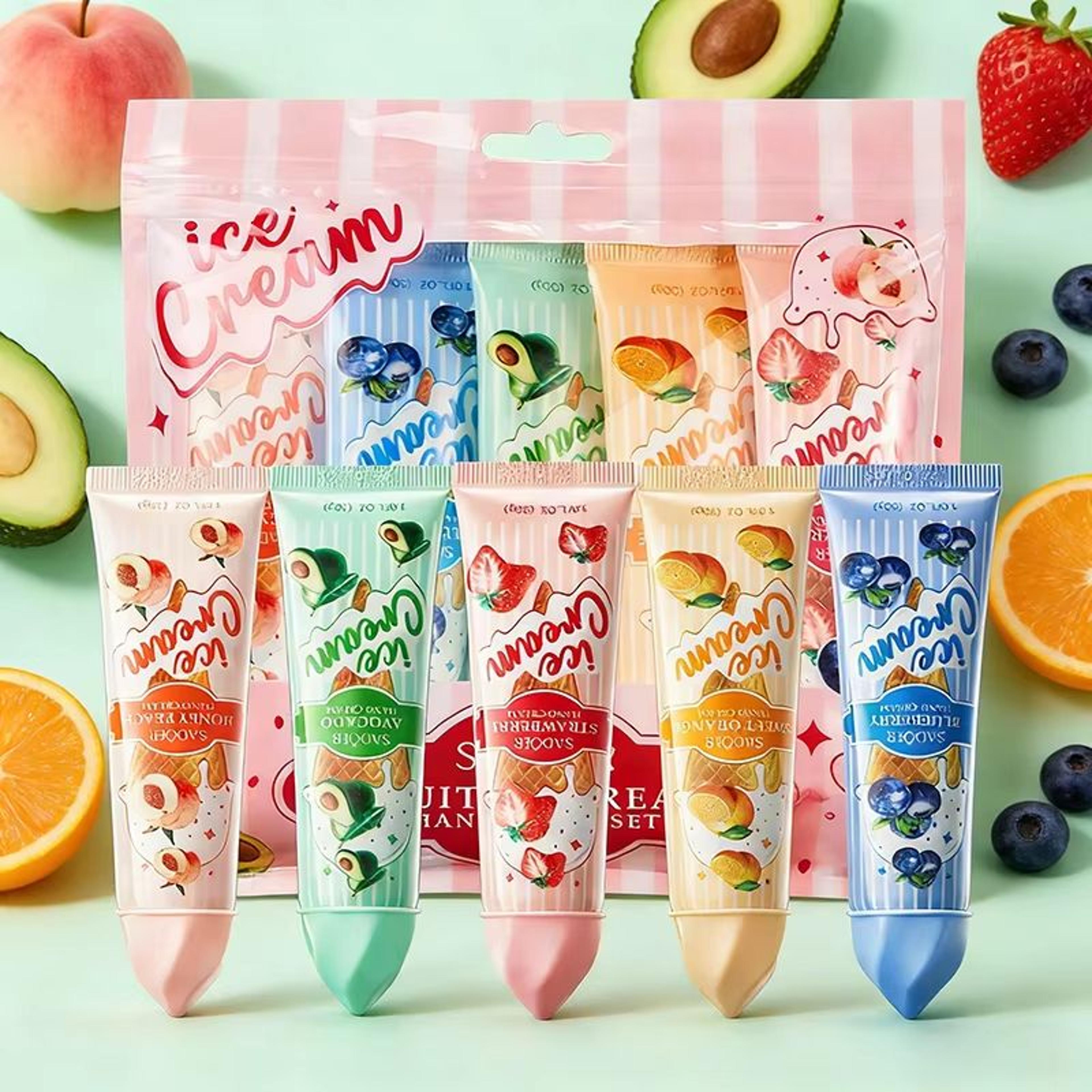 sadoer fruit ice cream hand cream set 5pcs hydrating moisturizing hand cream for soft brightened hands