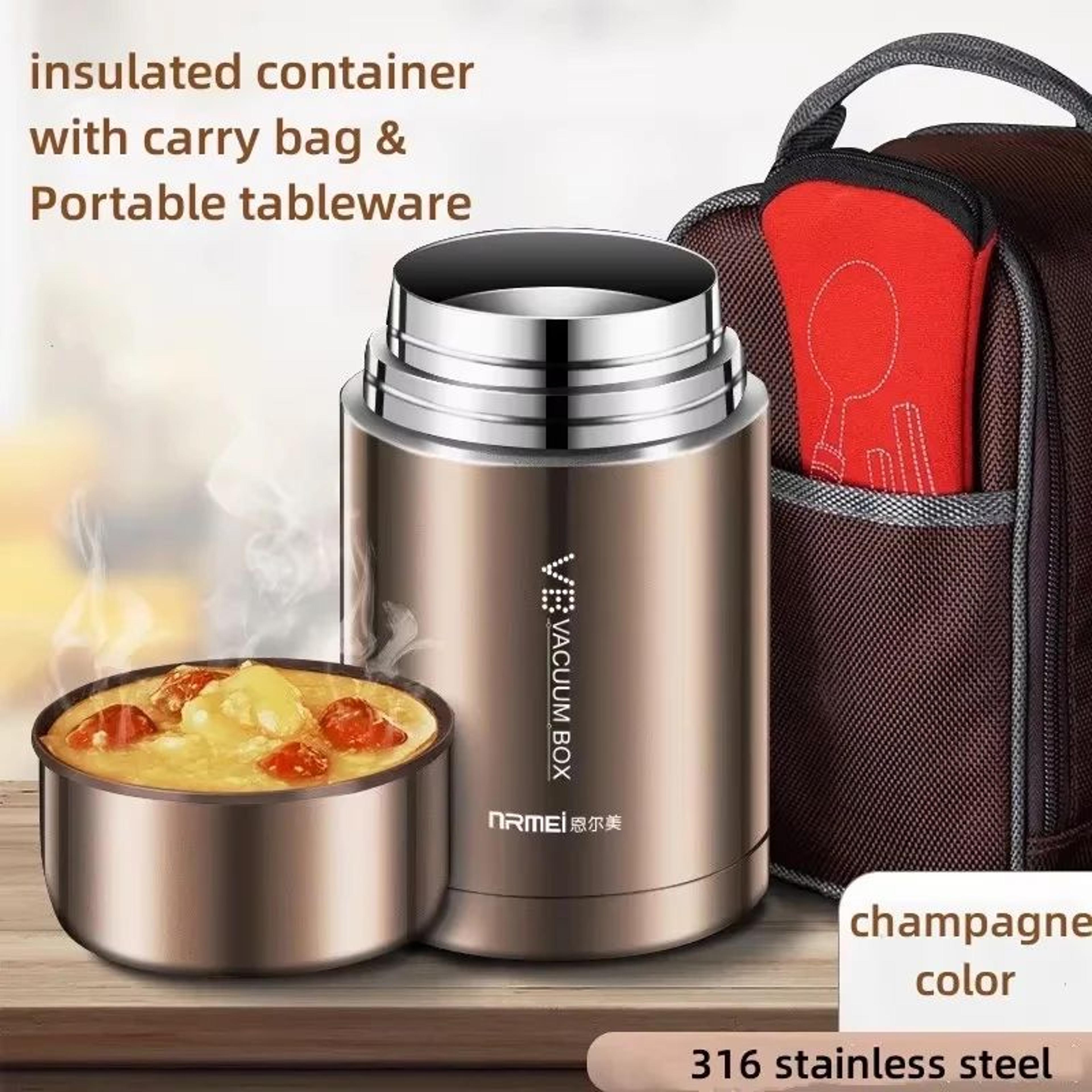 316 stainless steel food thermos with spoon and insulated carry bag