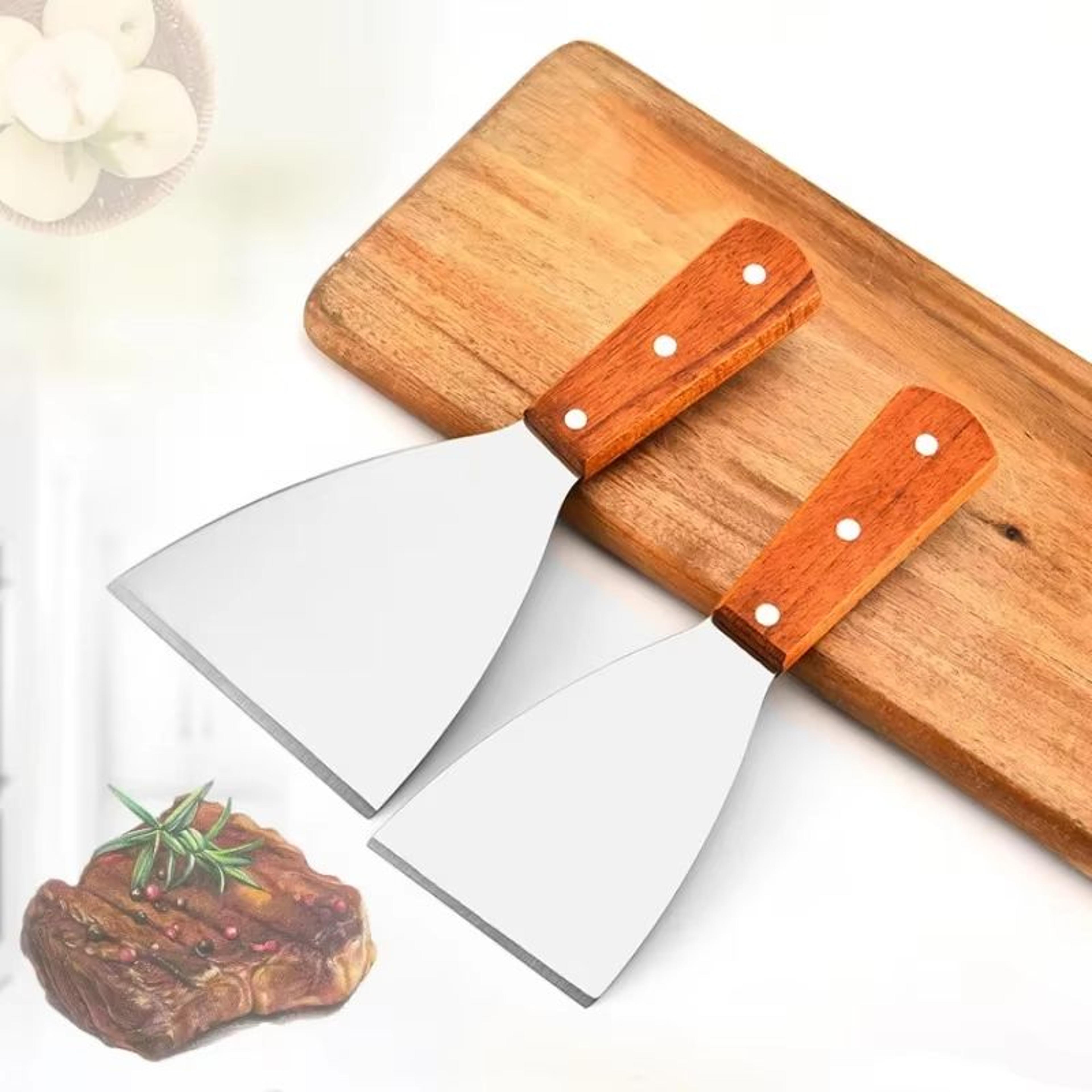 stainless steel offset spatula with wooden handle for burgers and pancakes