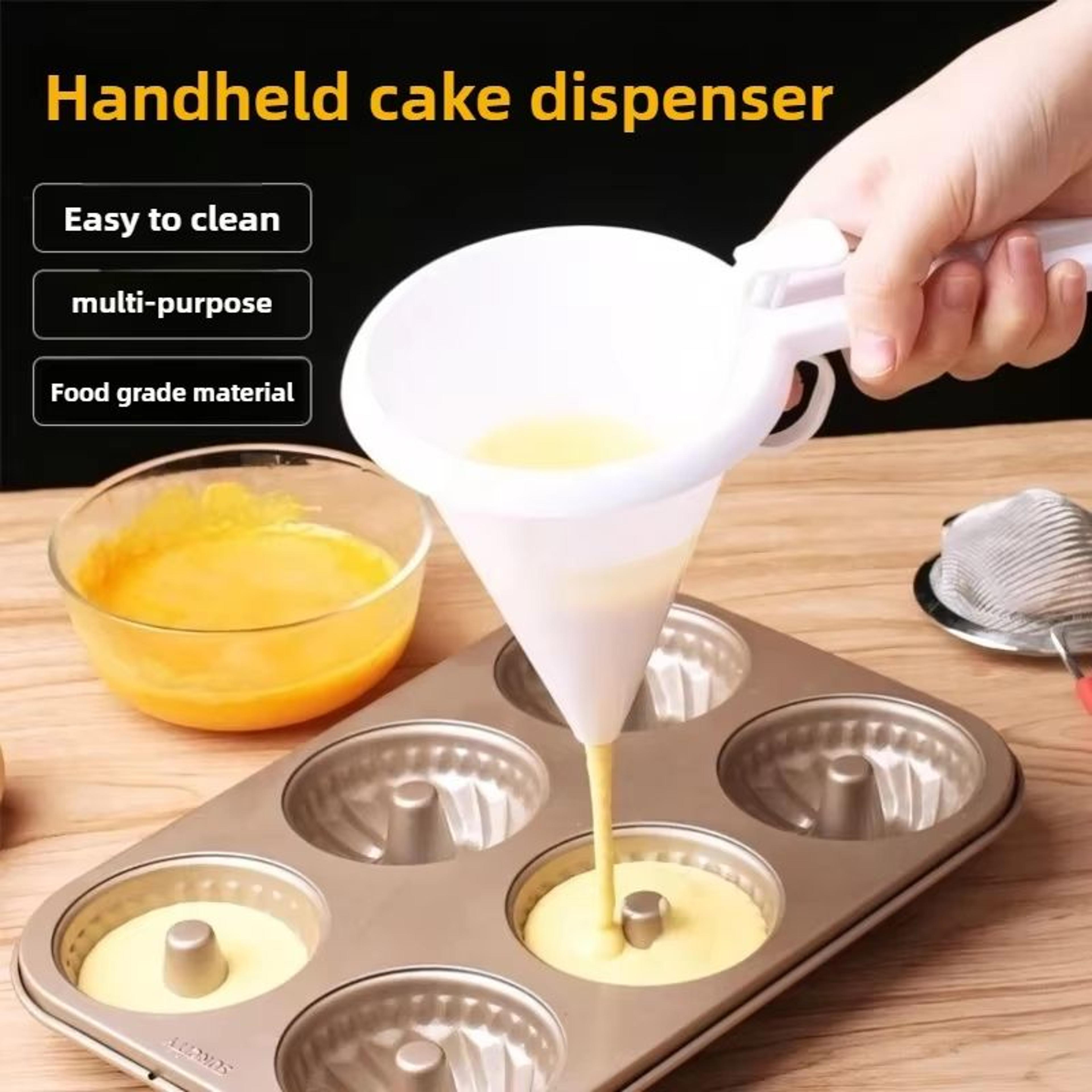 handheld batter dispenser measuring cup for pancakes, cupcakes and baking