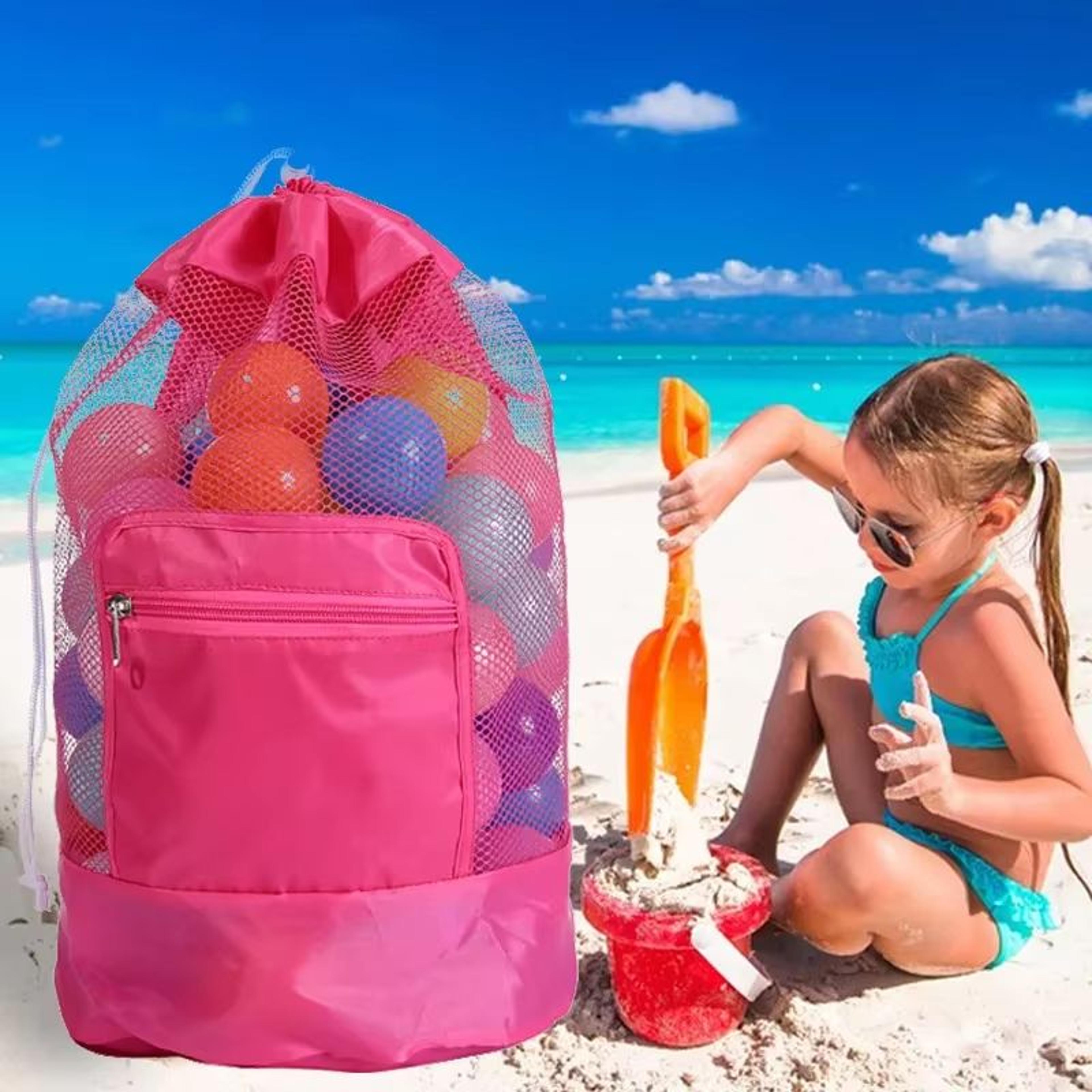 large capacity beach toy storage bag portable mesh beach bag for swimming, travel & outdoor essentials