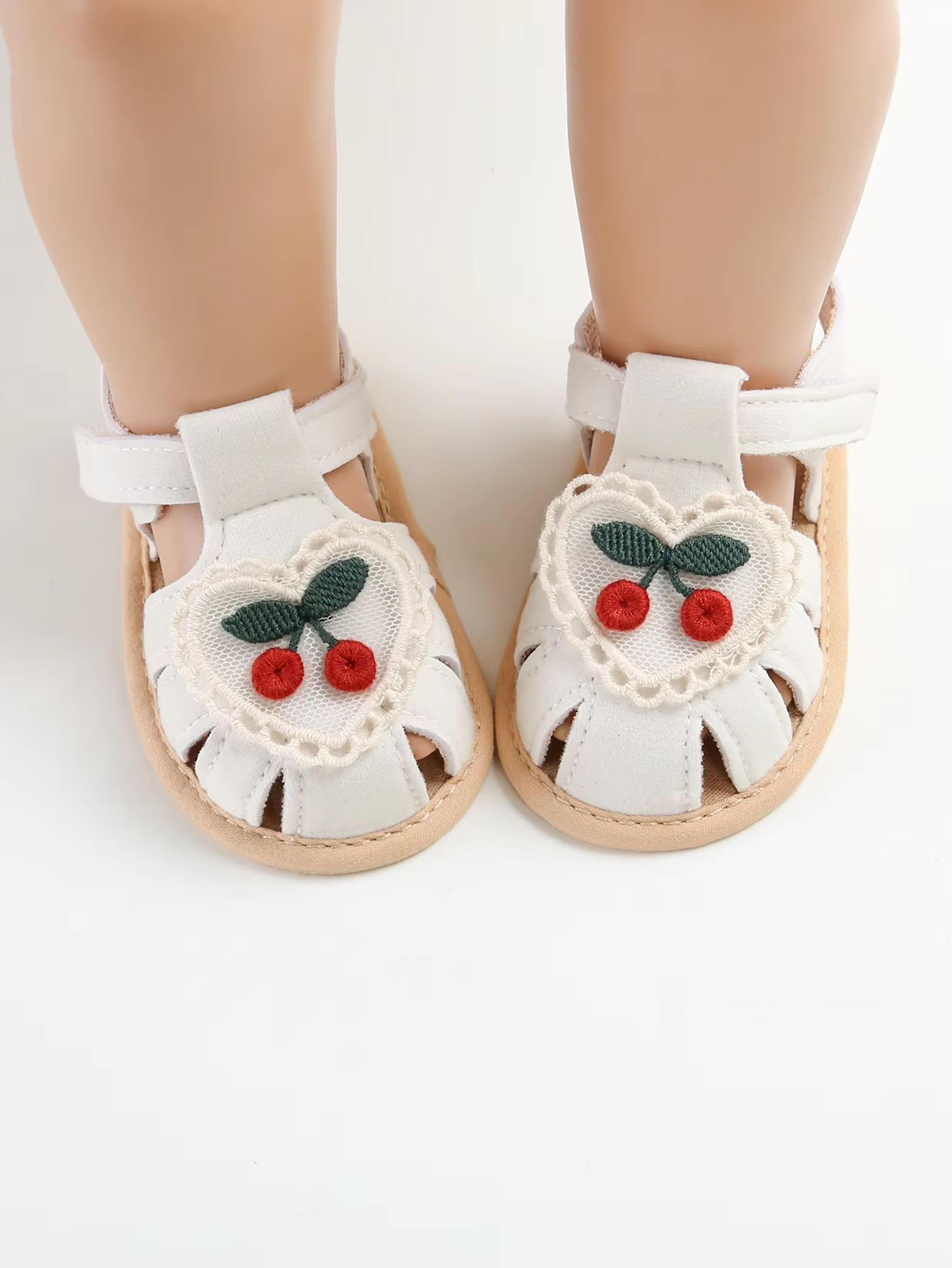 cherry print baby girl summer sandals soft cloth sole first walker baby shoes for newborns and infants