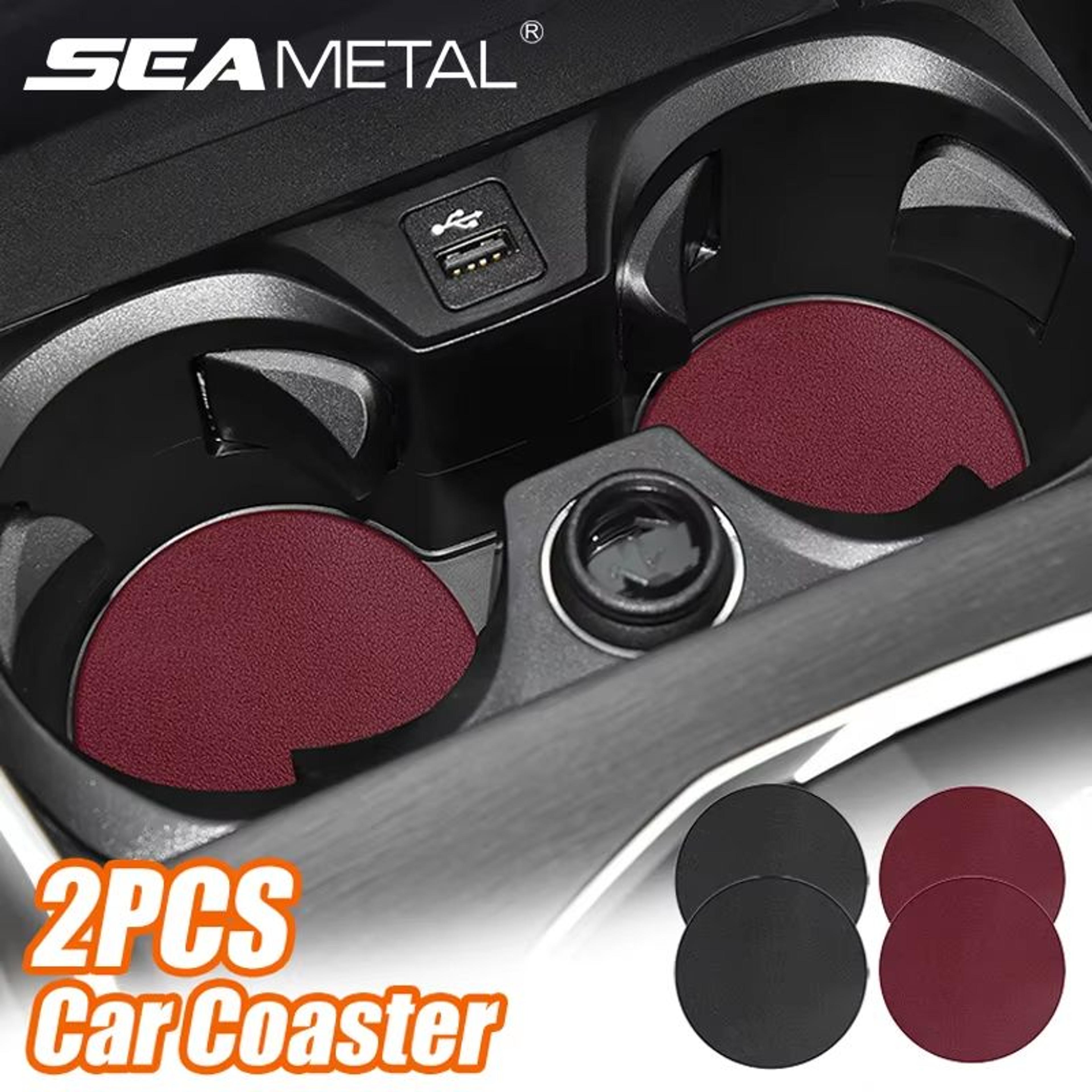 seametal universal car cup holder coaster set, non slip leatherette drink holder pads, 2pcs or 4pcs