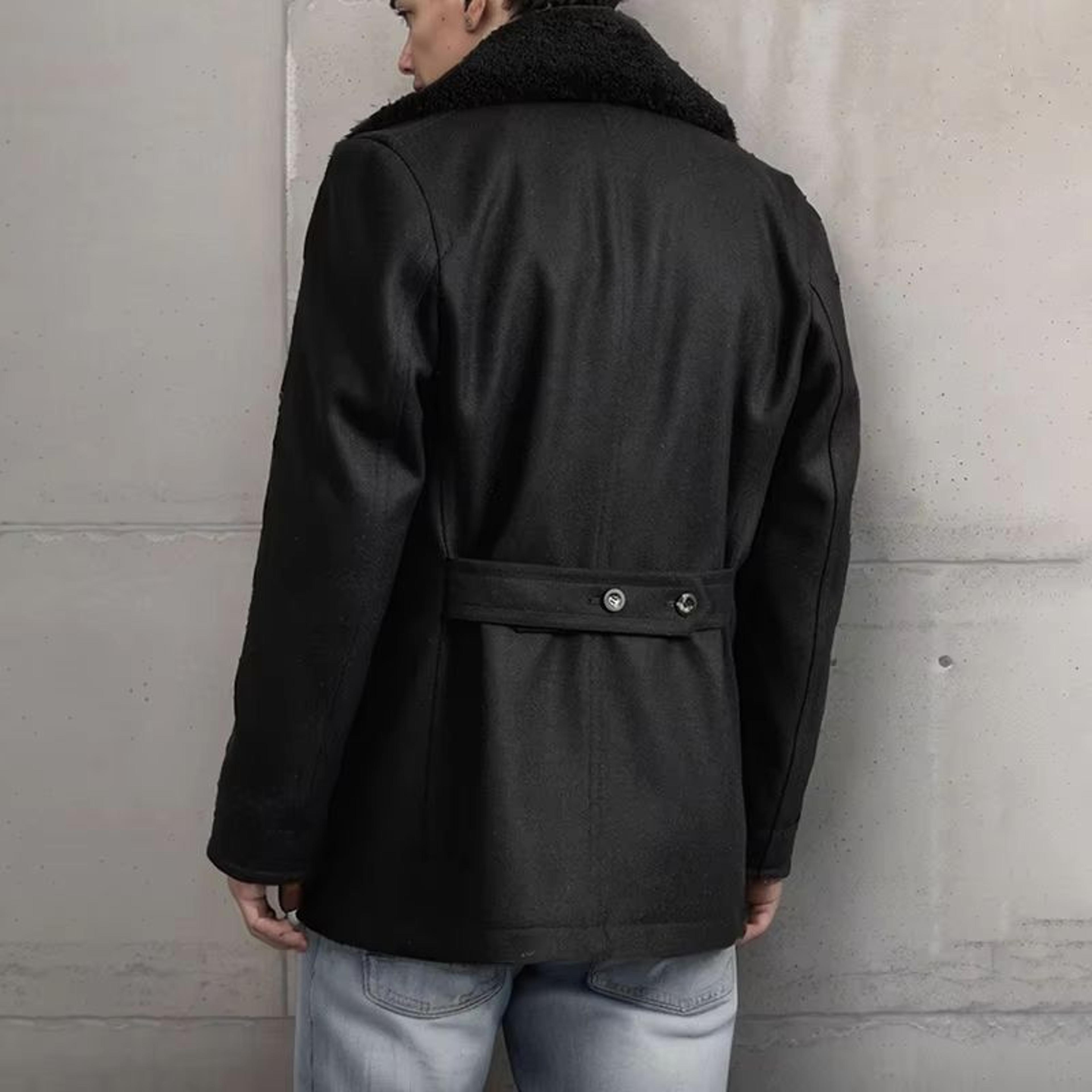 contrast detail men's wool pea coat – classic double breasted pea coat winter overcoat