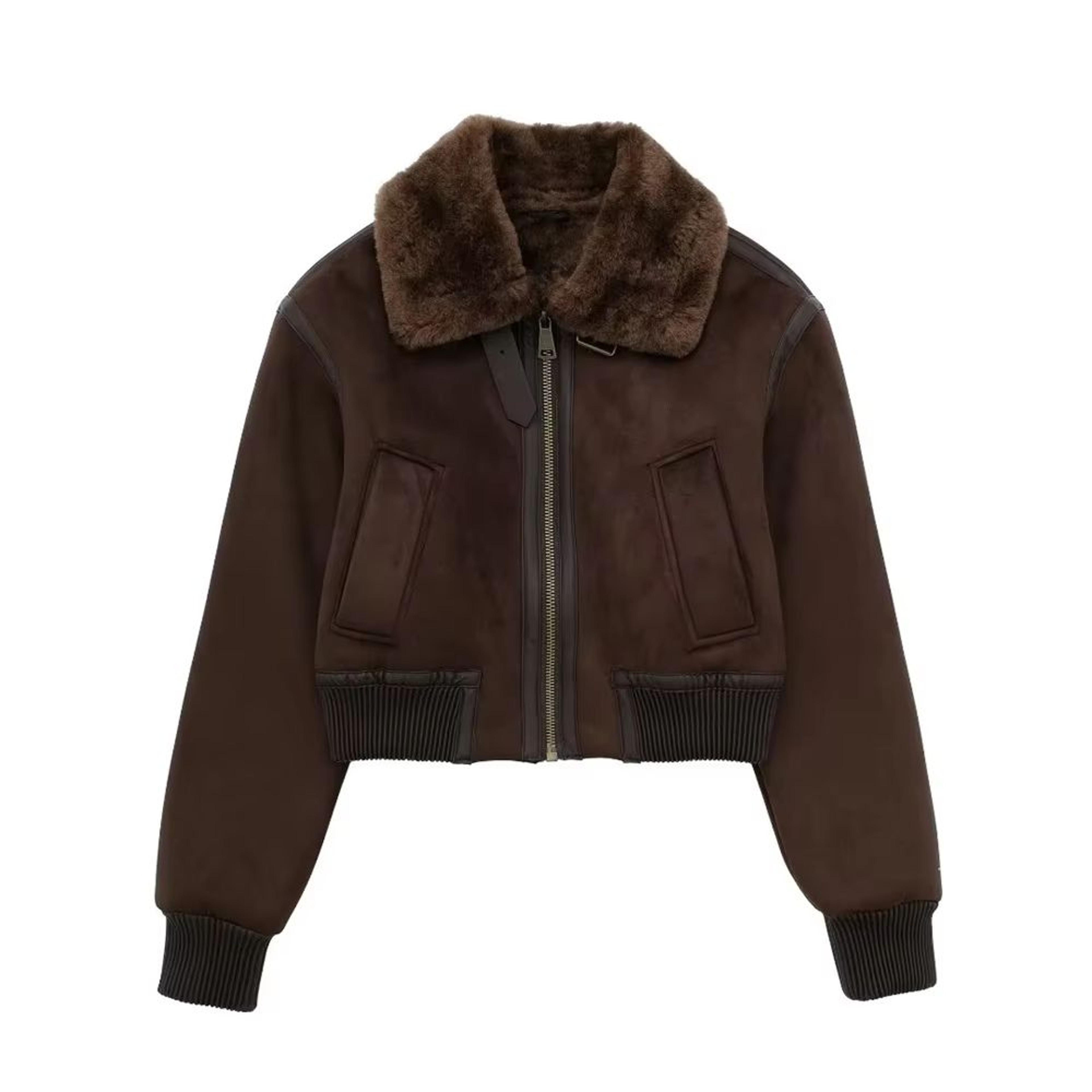 casual women's stand collar jacket – loose double-sided winter coat with contrast strap detail