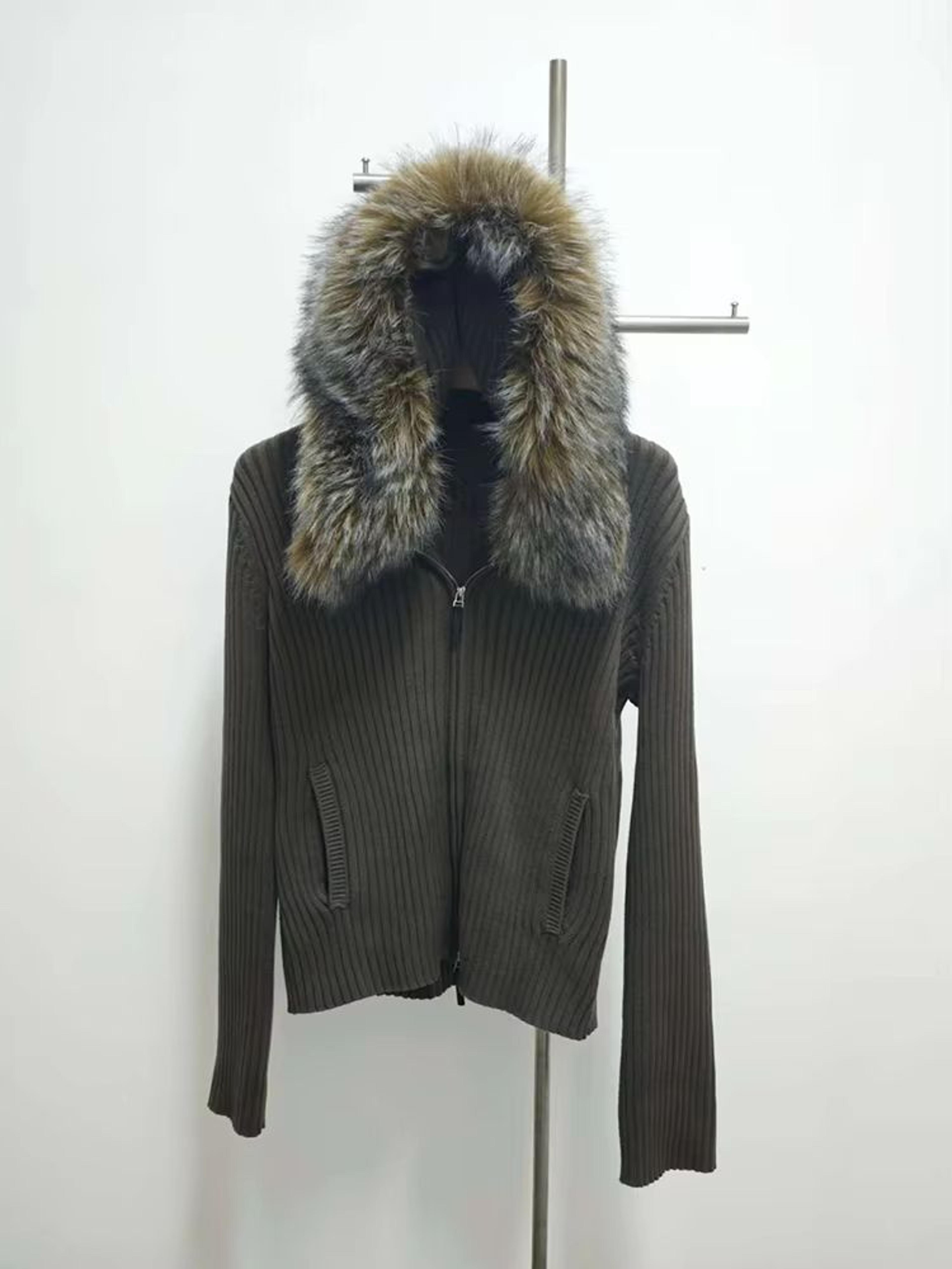 military green oversized fur collar jacket with hooded zip knit sweater coat for women
