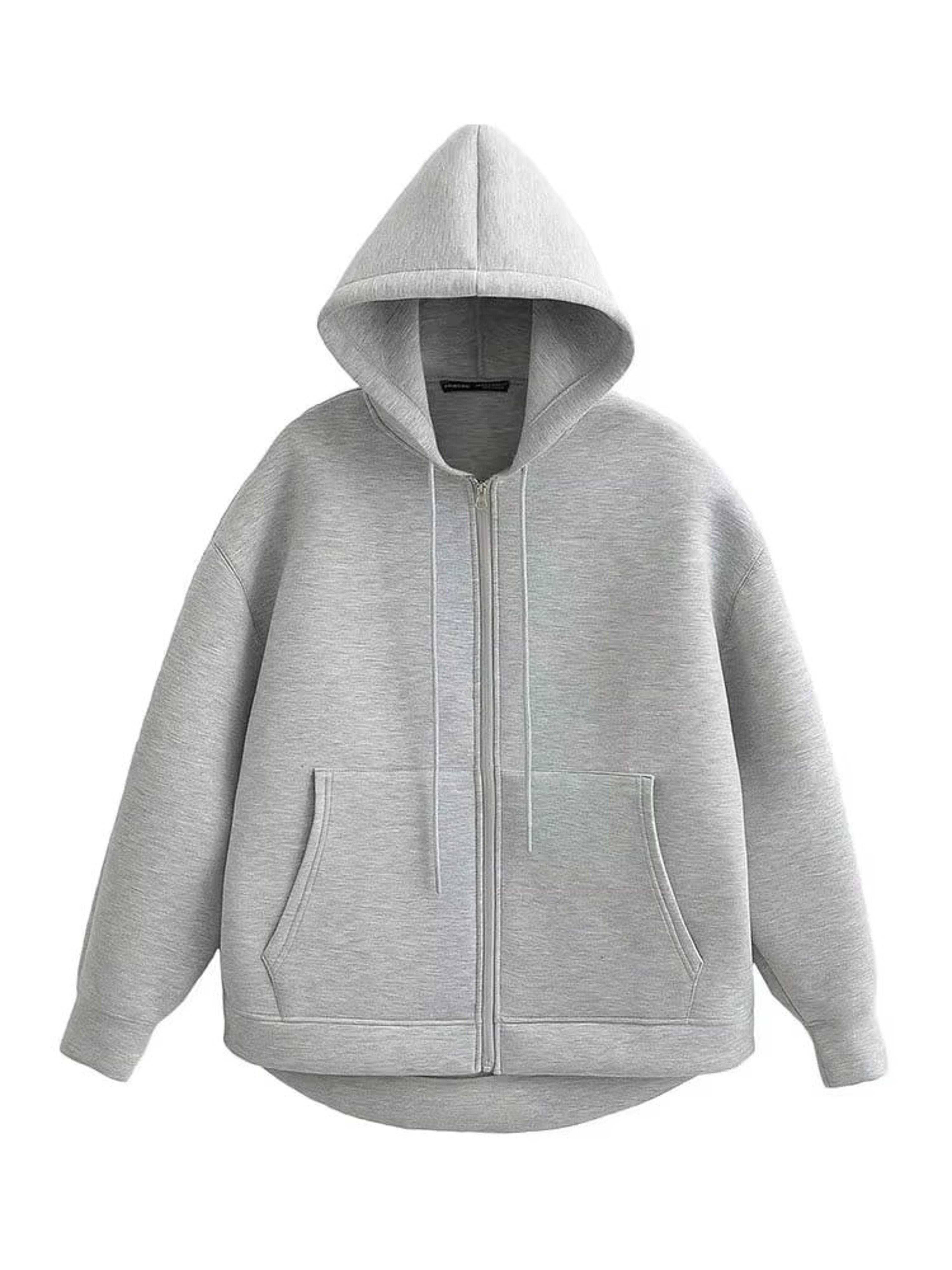 women's oversized hooded zip jacket casual gray big pocket outerwear coat