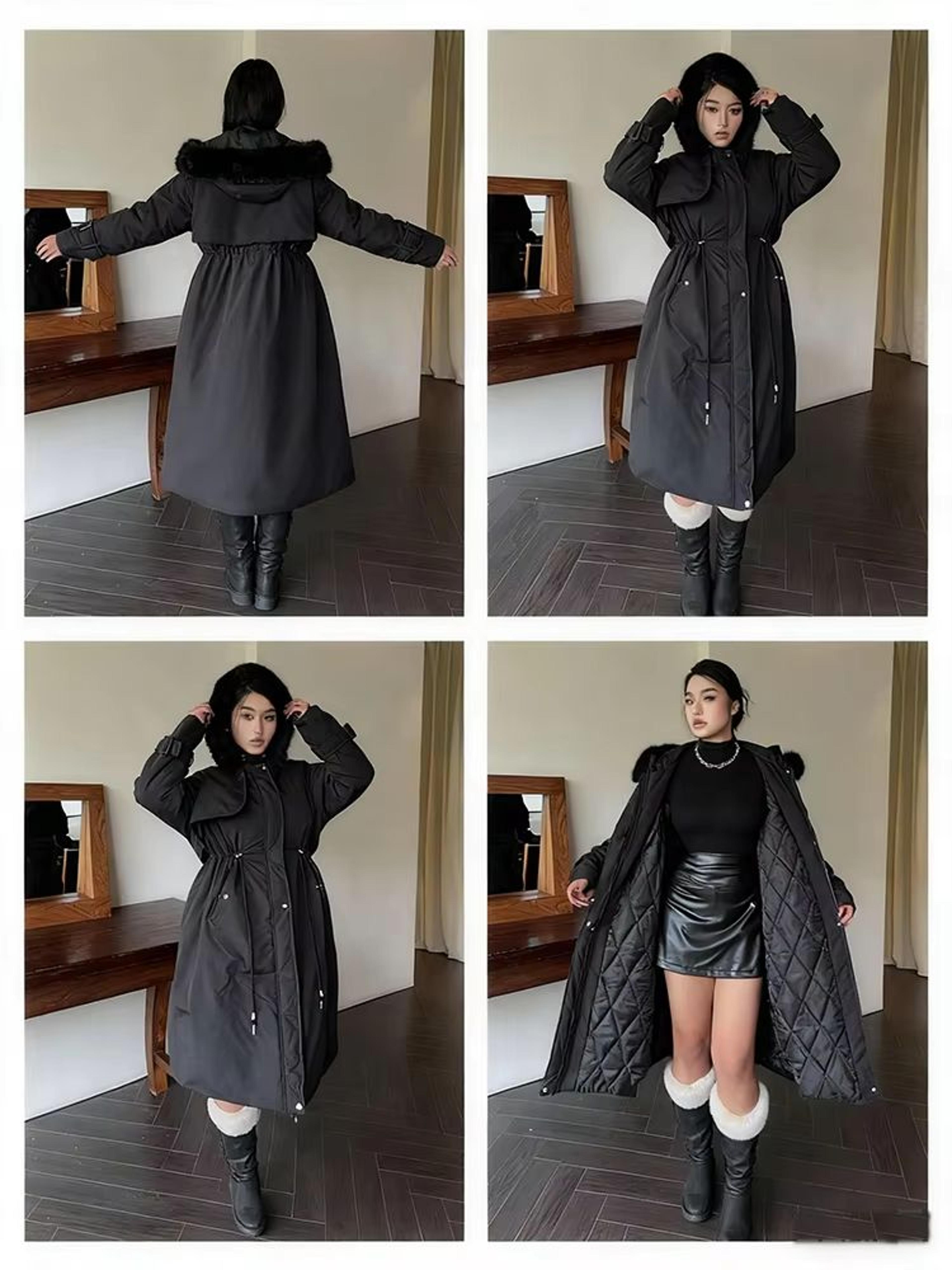 plus size hooded furry winter cotton jacket windproof thickened plush warm coat