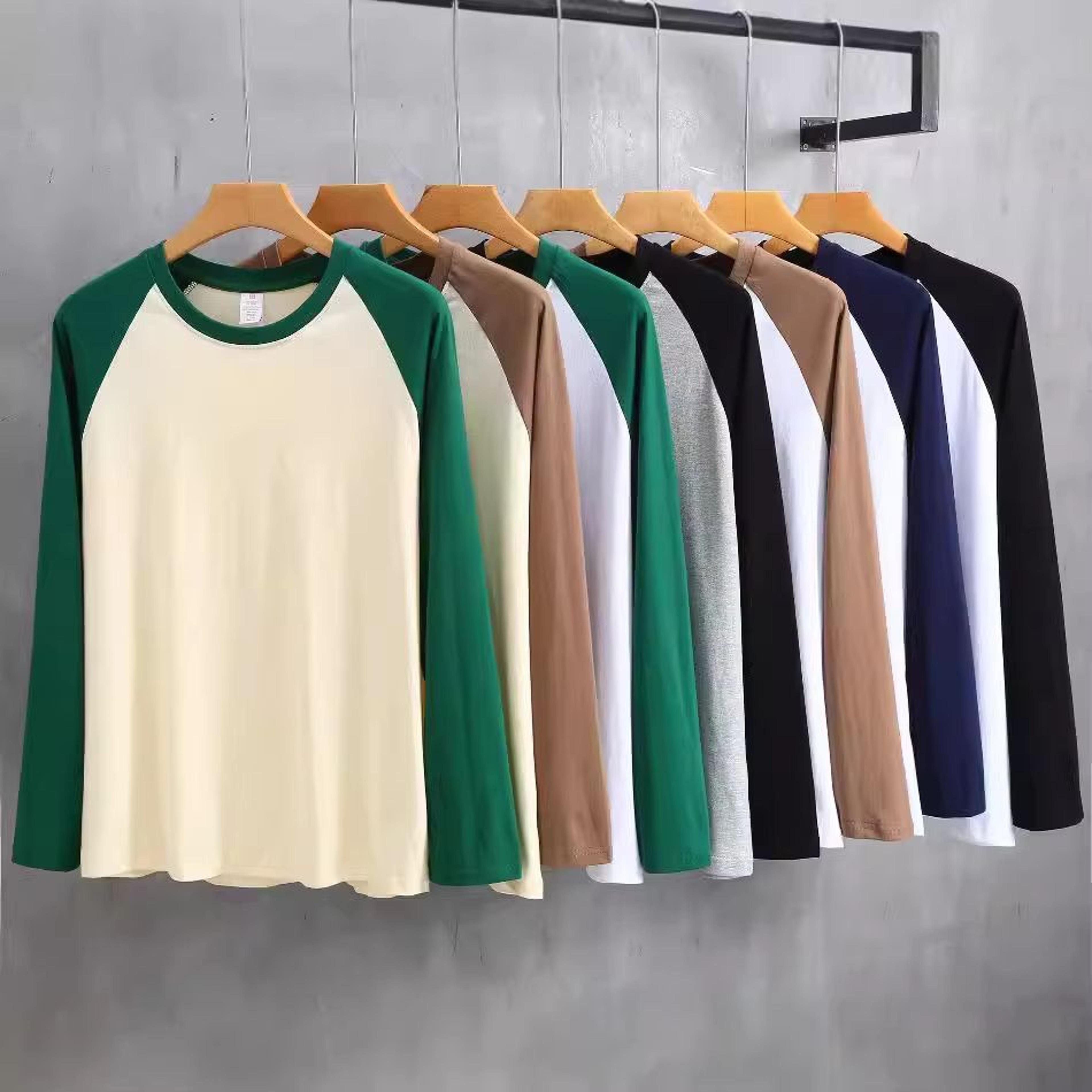 retro loose fit men's long sleeve cotton t shirt with spliced shoulder design