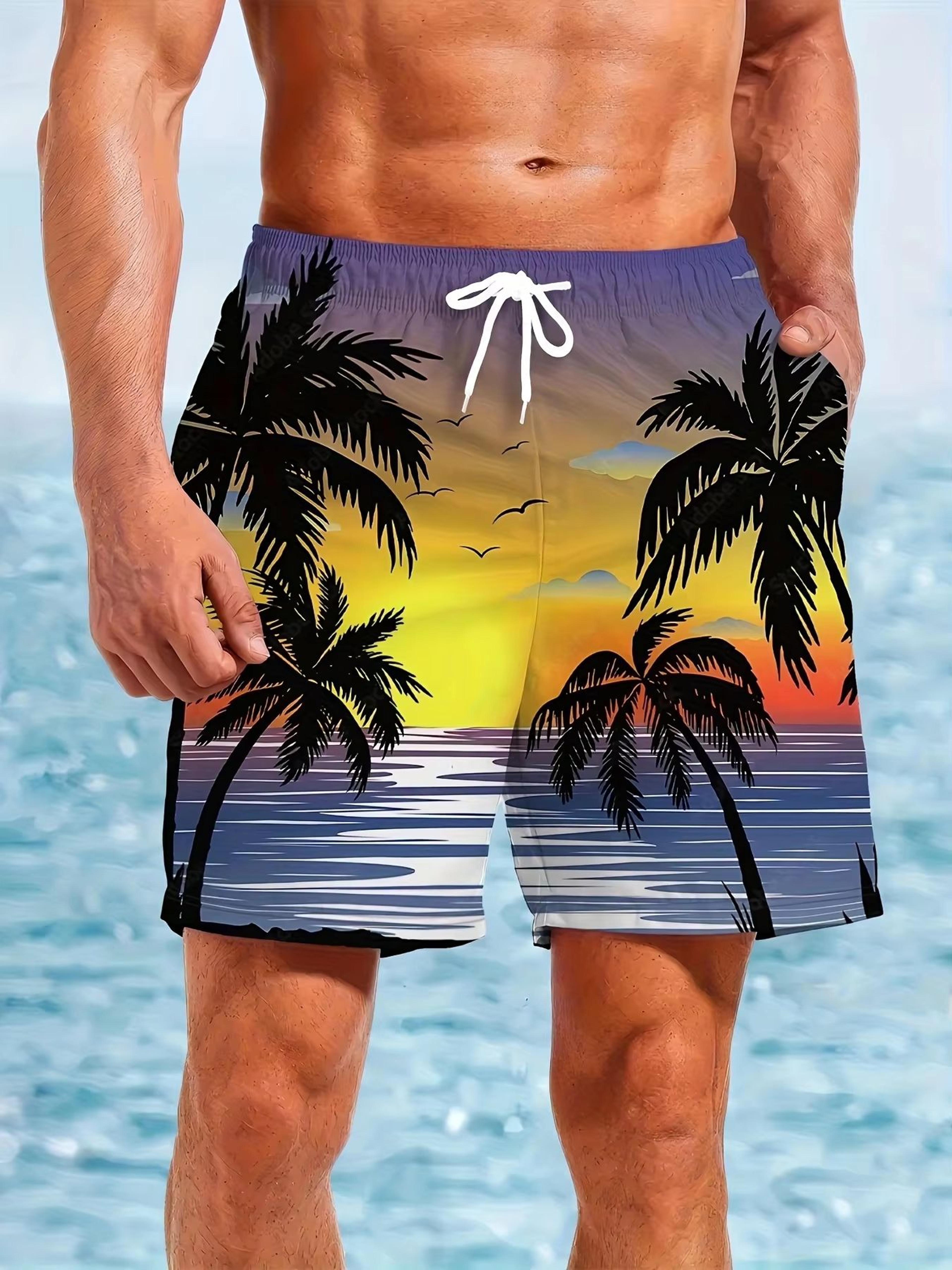 men's palm tree swim trunks – quick dry 3d printed beach shorts for surfing and summer