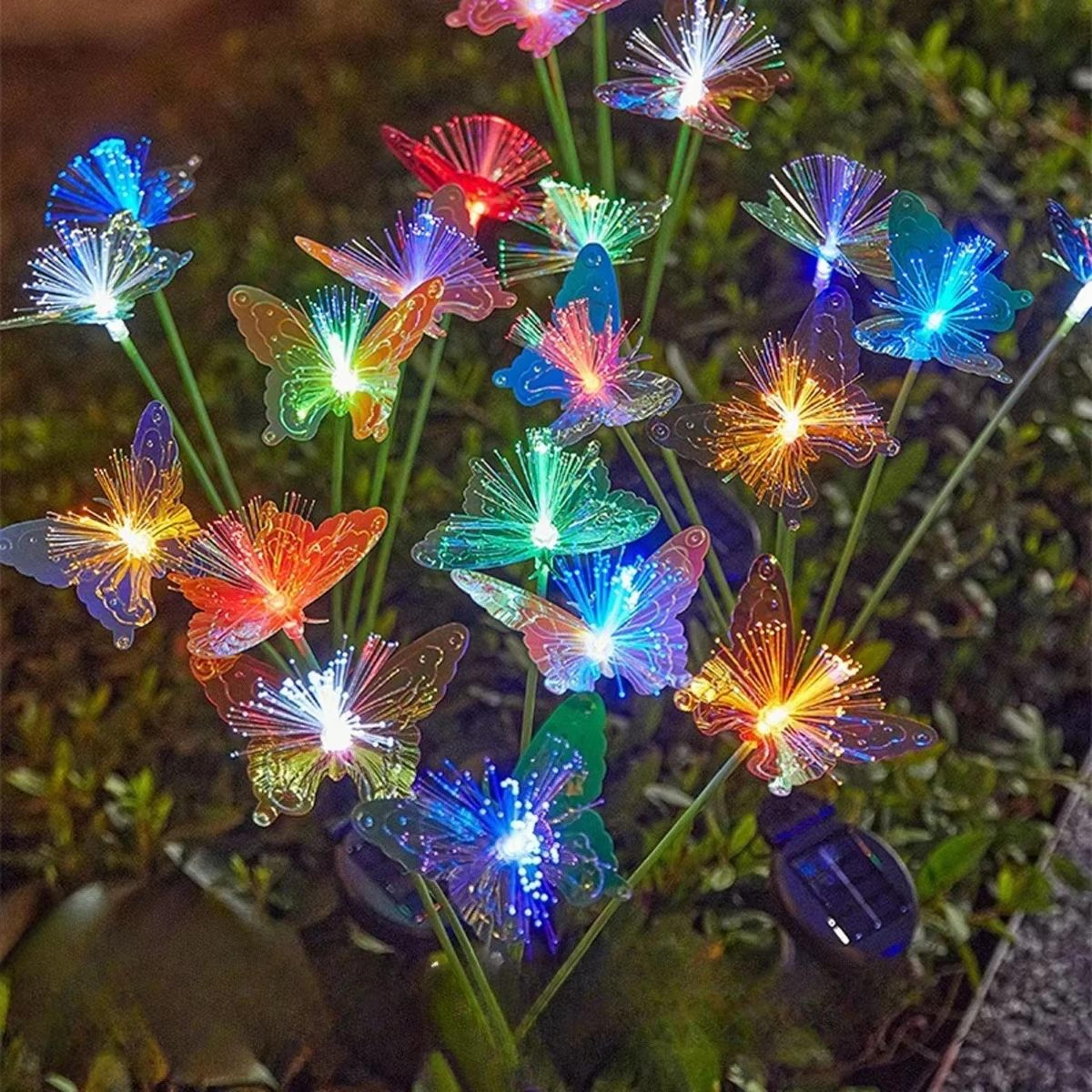 solar powered butterfly fiber optic garden light with 6 heads