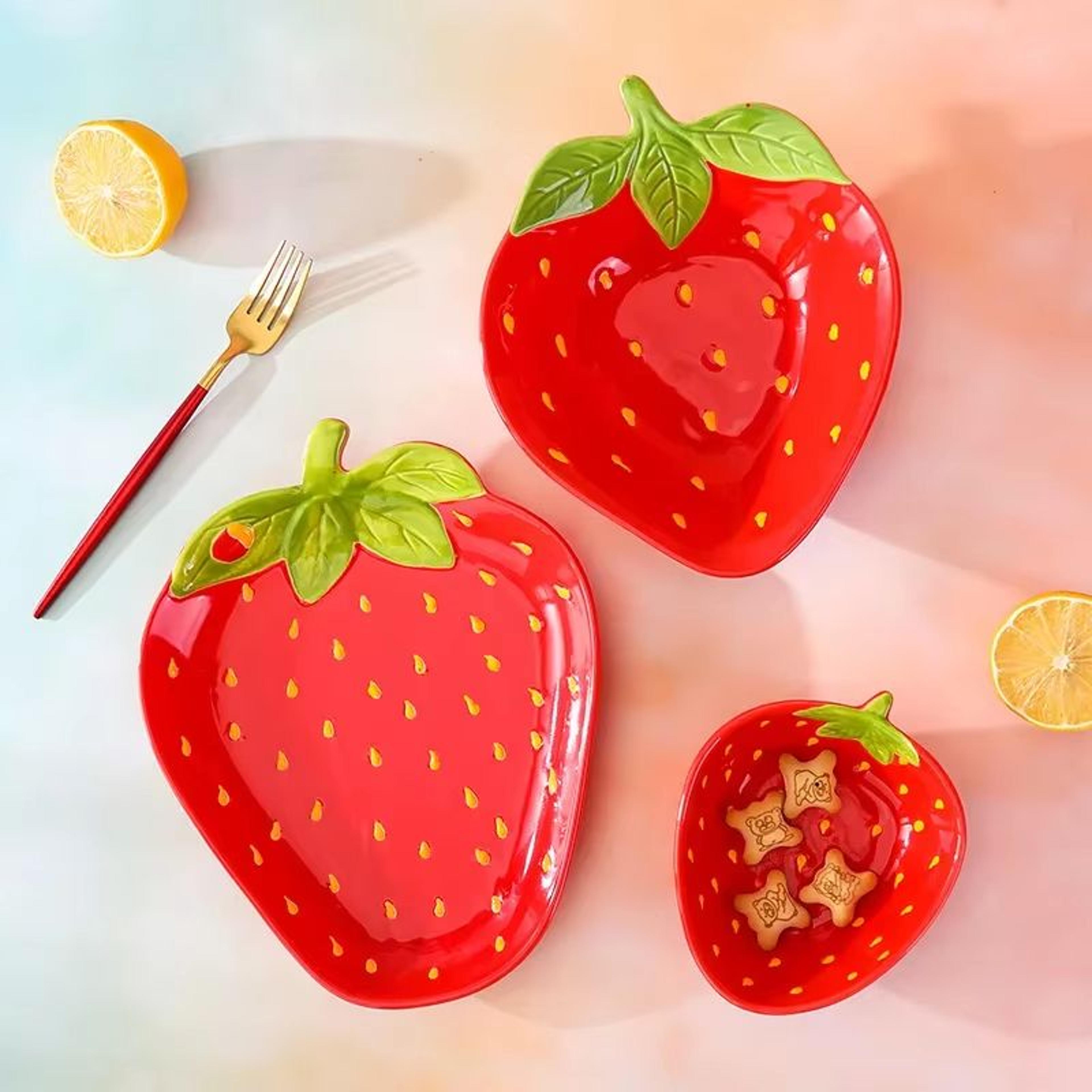 strawberry ceramic dessert bowl – cute strawberry shaped bowl for snacks, fruit & salad
