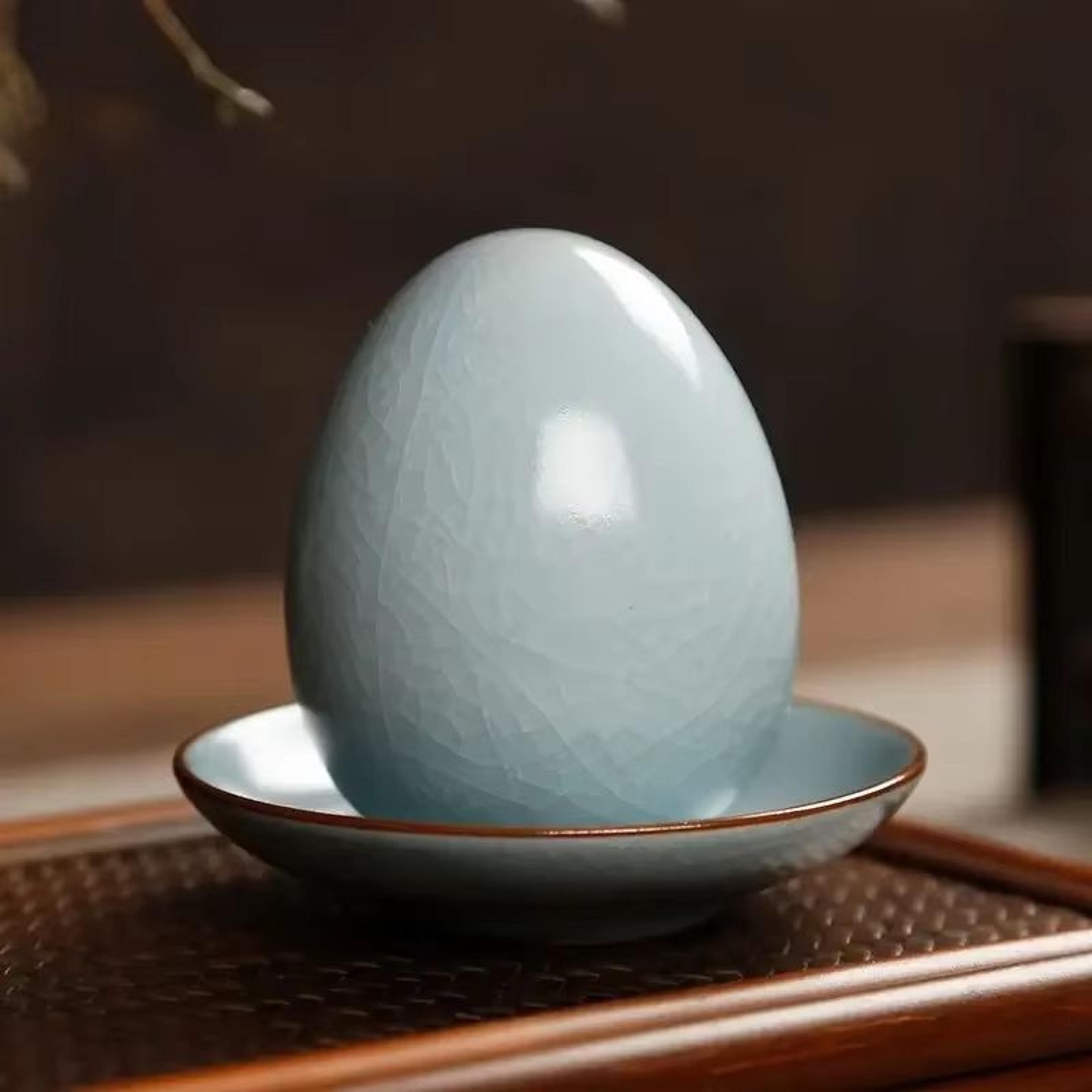 egg shaped ru kiln tea pet ceramic ornament lucky tea ceremony companion