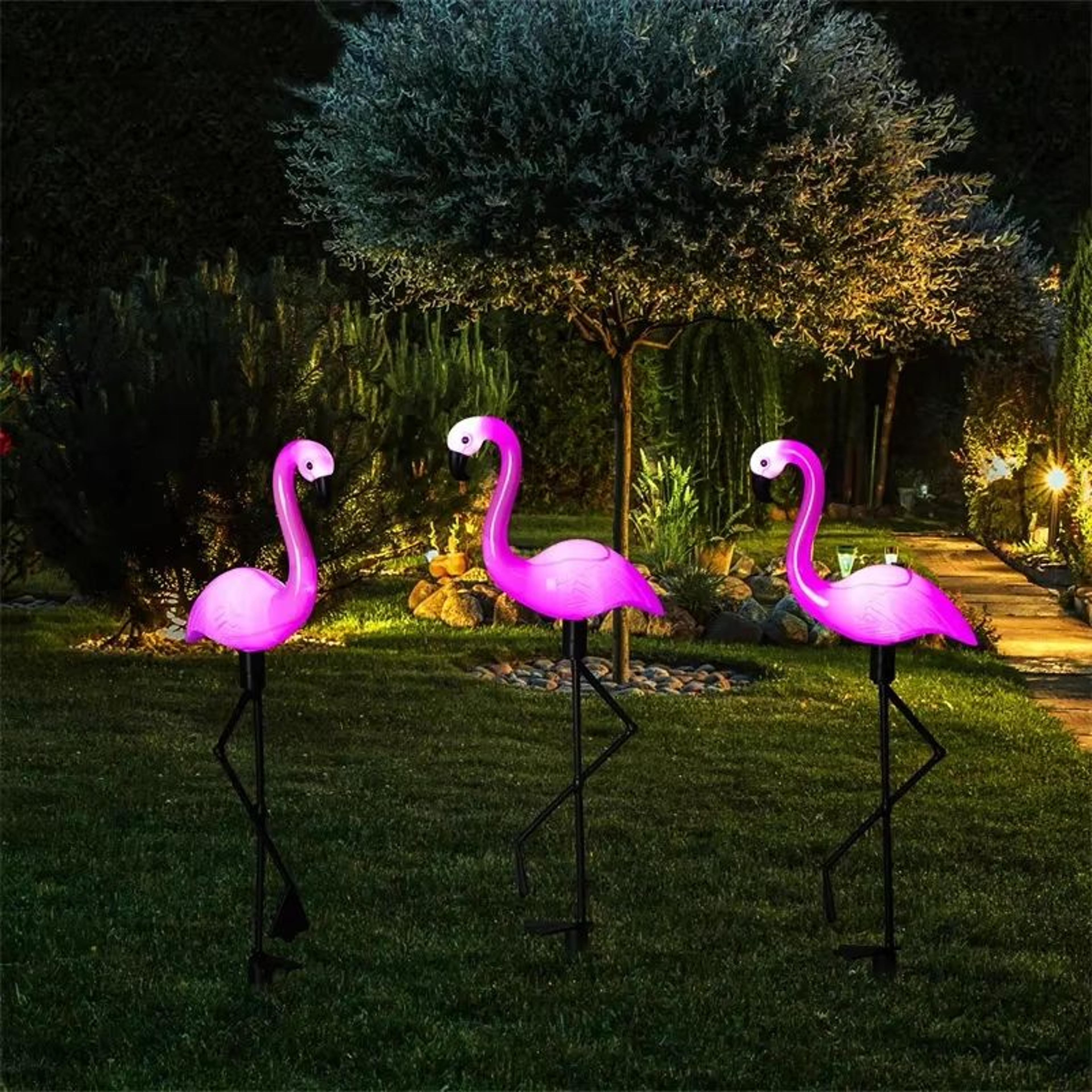 solar flamingo garden stake lights waterproof led outdoor pathway decor