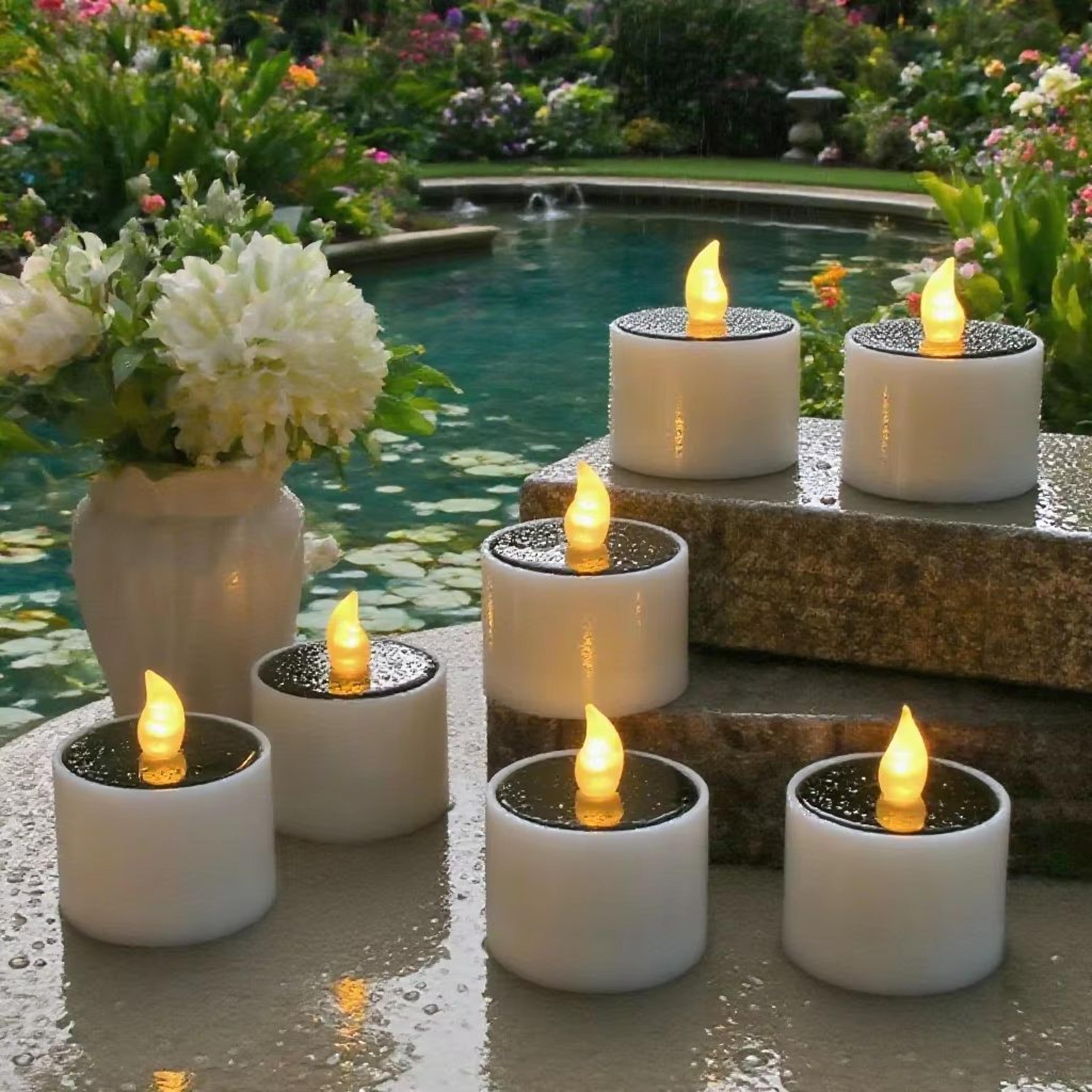 solar flameless candle lights waterproof outdoor led set 6pcs