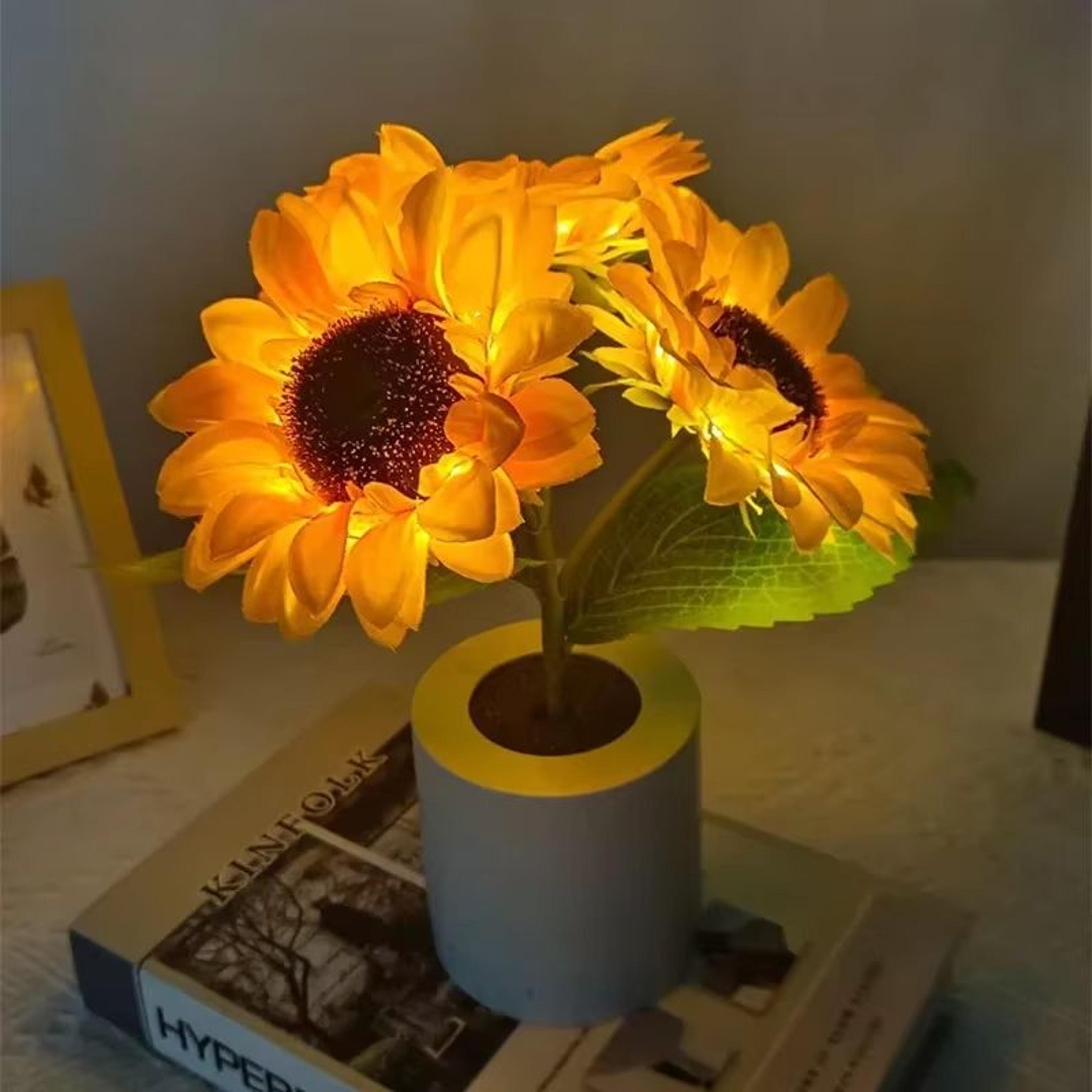3 head sunflower night light rechargeable led lamp for bedroom decor