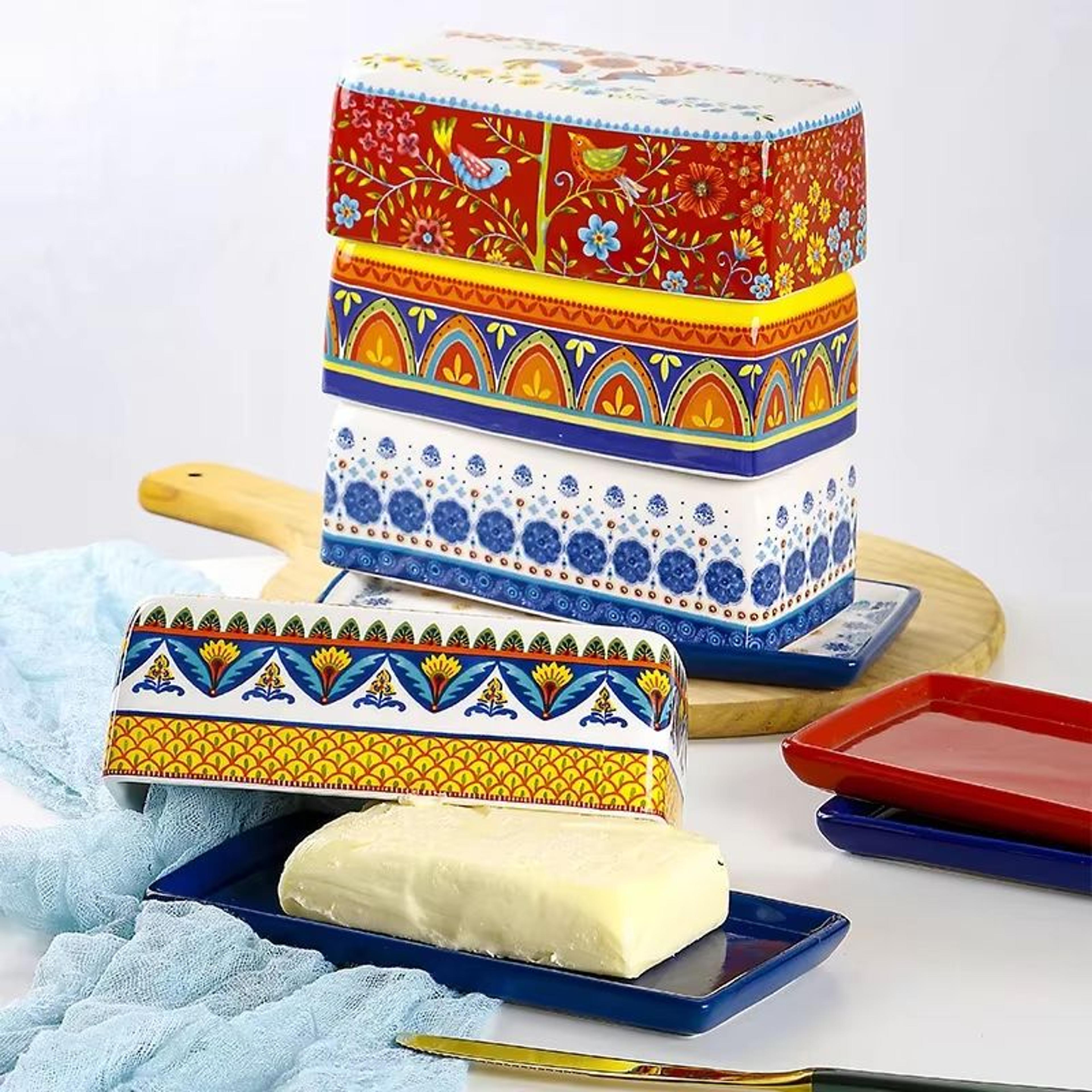 hand painted ceramic butter dish with lid decorative cheese plate