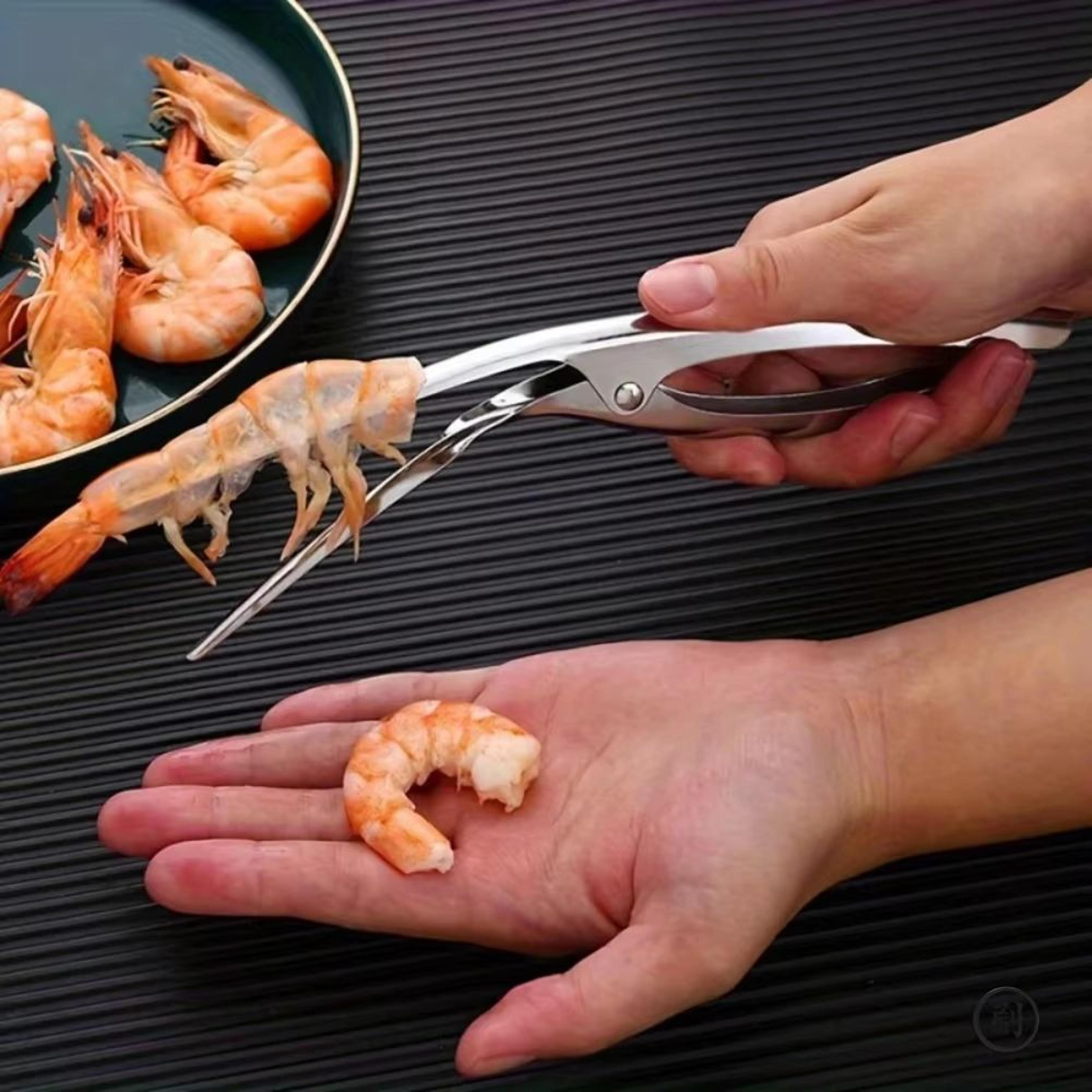 stainless steel shrimp deveiner tool with ergonomic grip for easy seafood prep