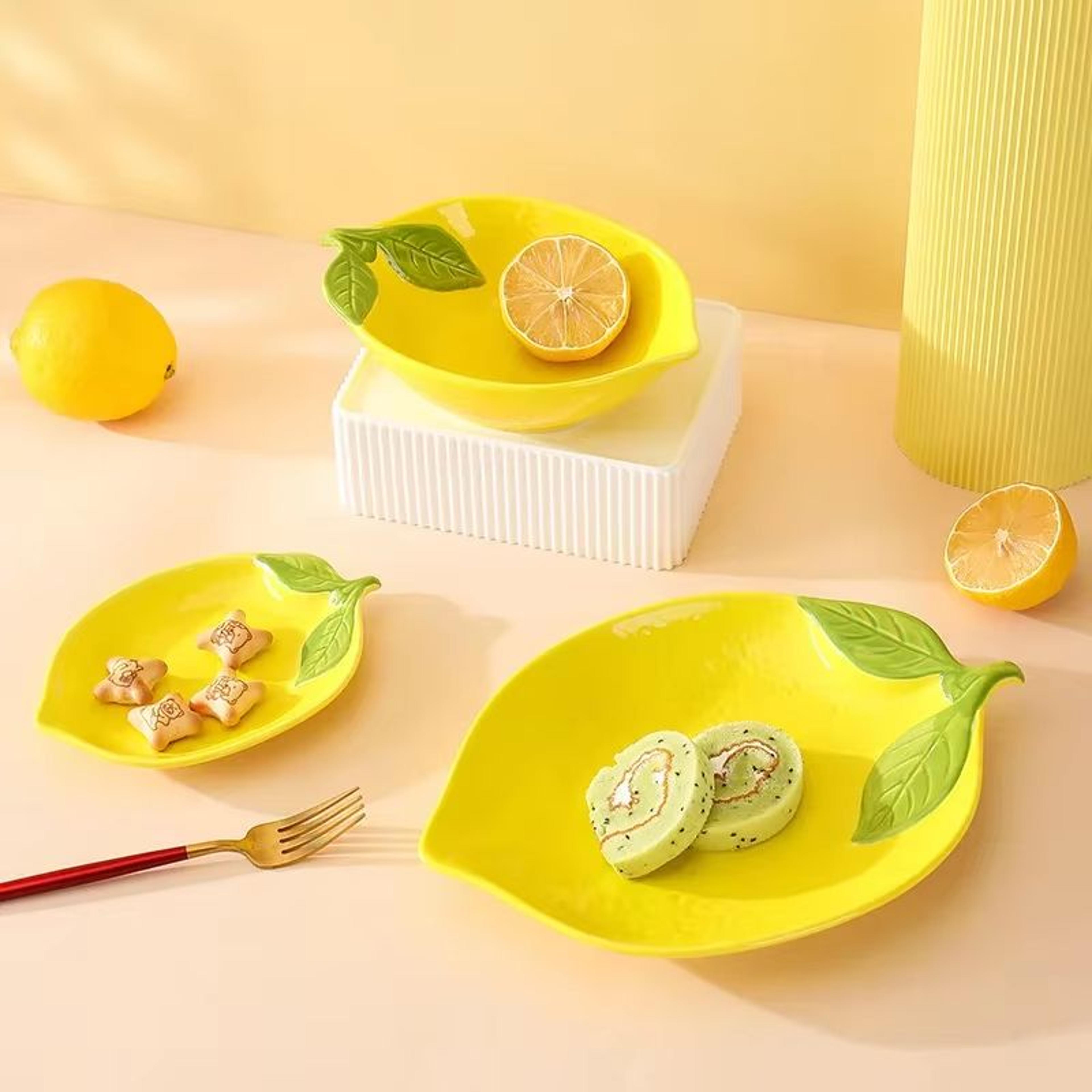 lemon shaped ceramic plate and bowl set cute fruit snack dessert dish