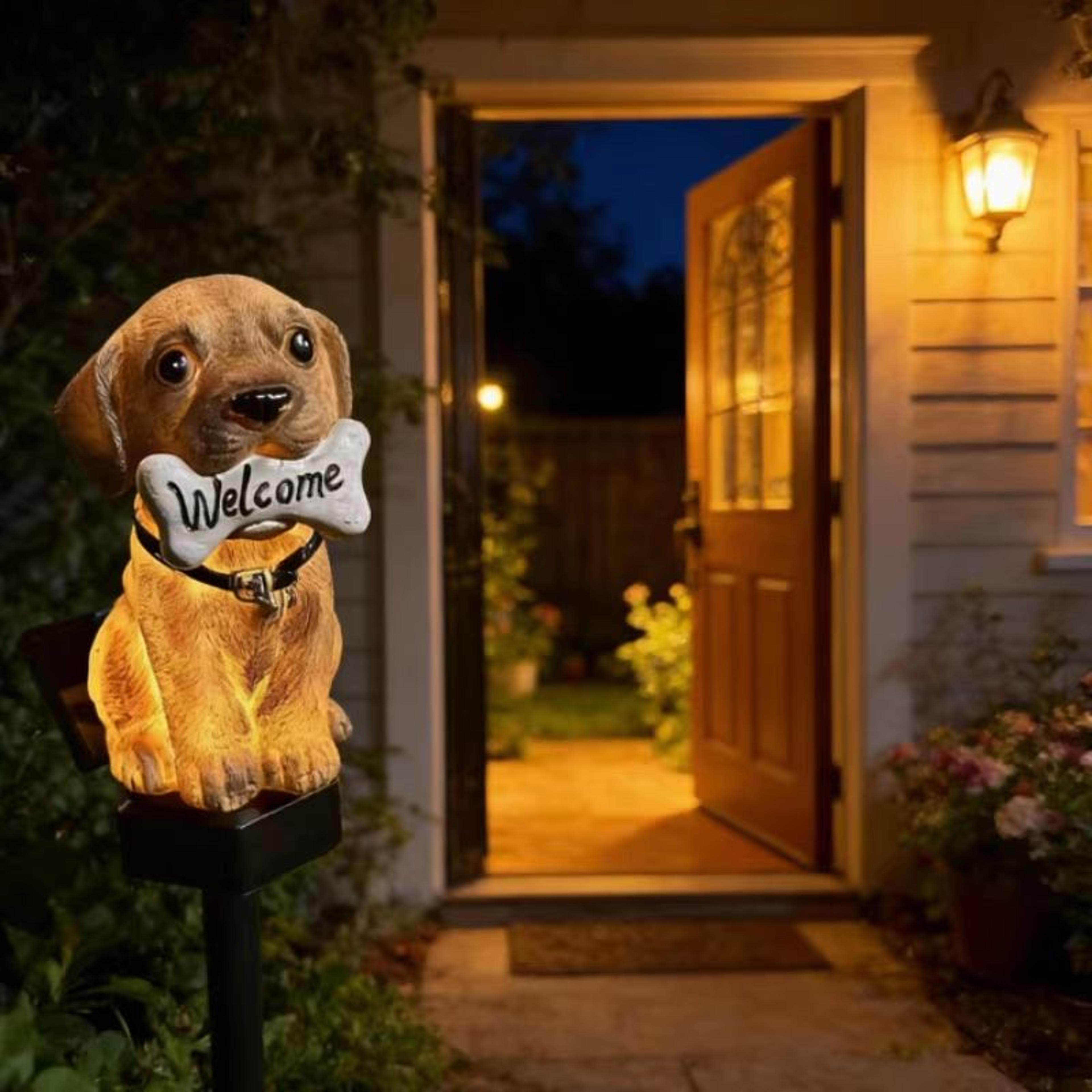solar dog welcome garden light waterproof outdoor lawn decor