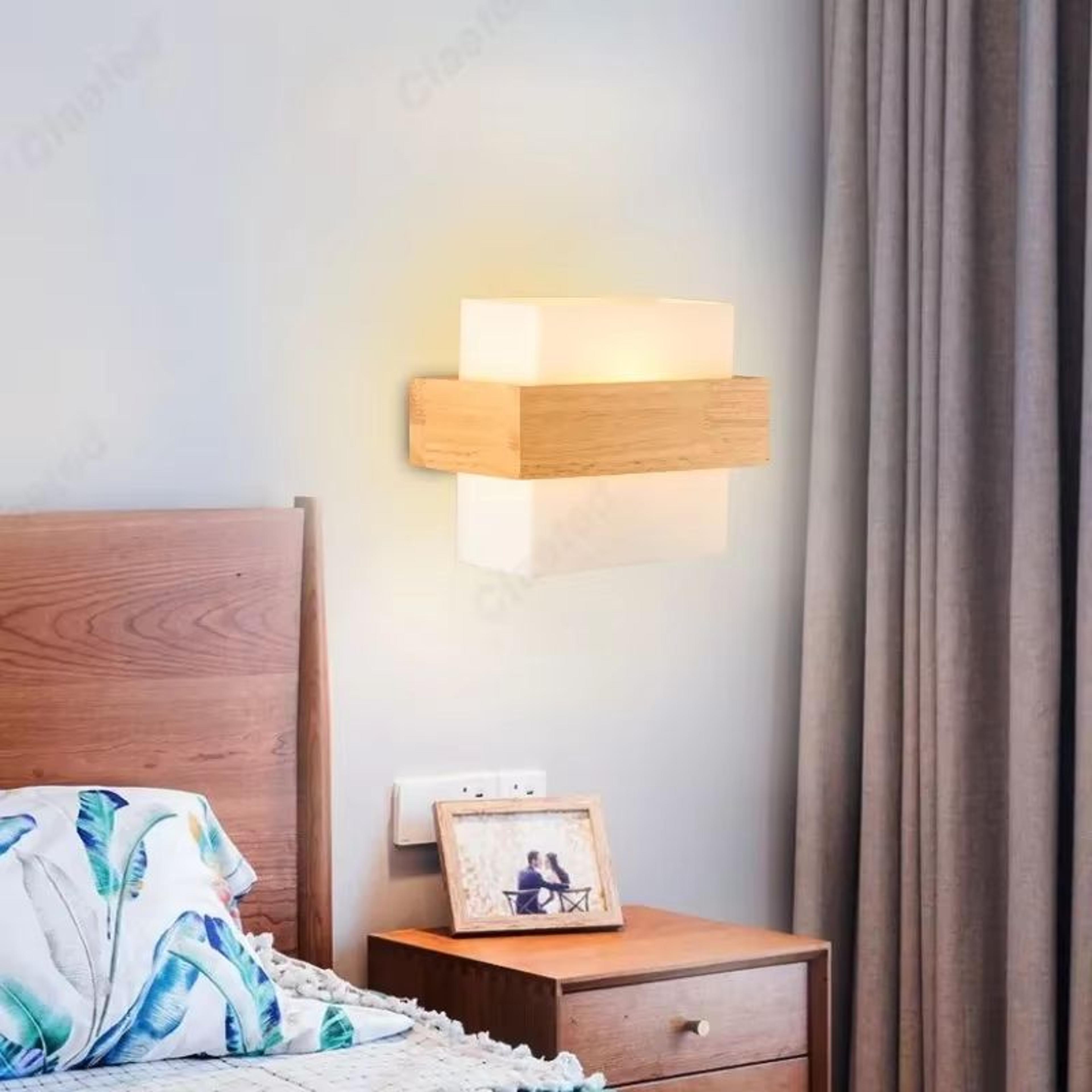 retro solid wood wall sconce lamp bedroom bedside ambient lighting