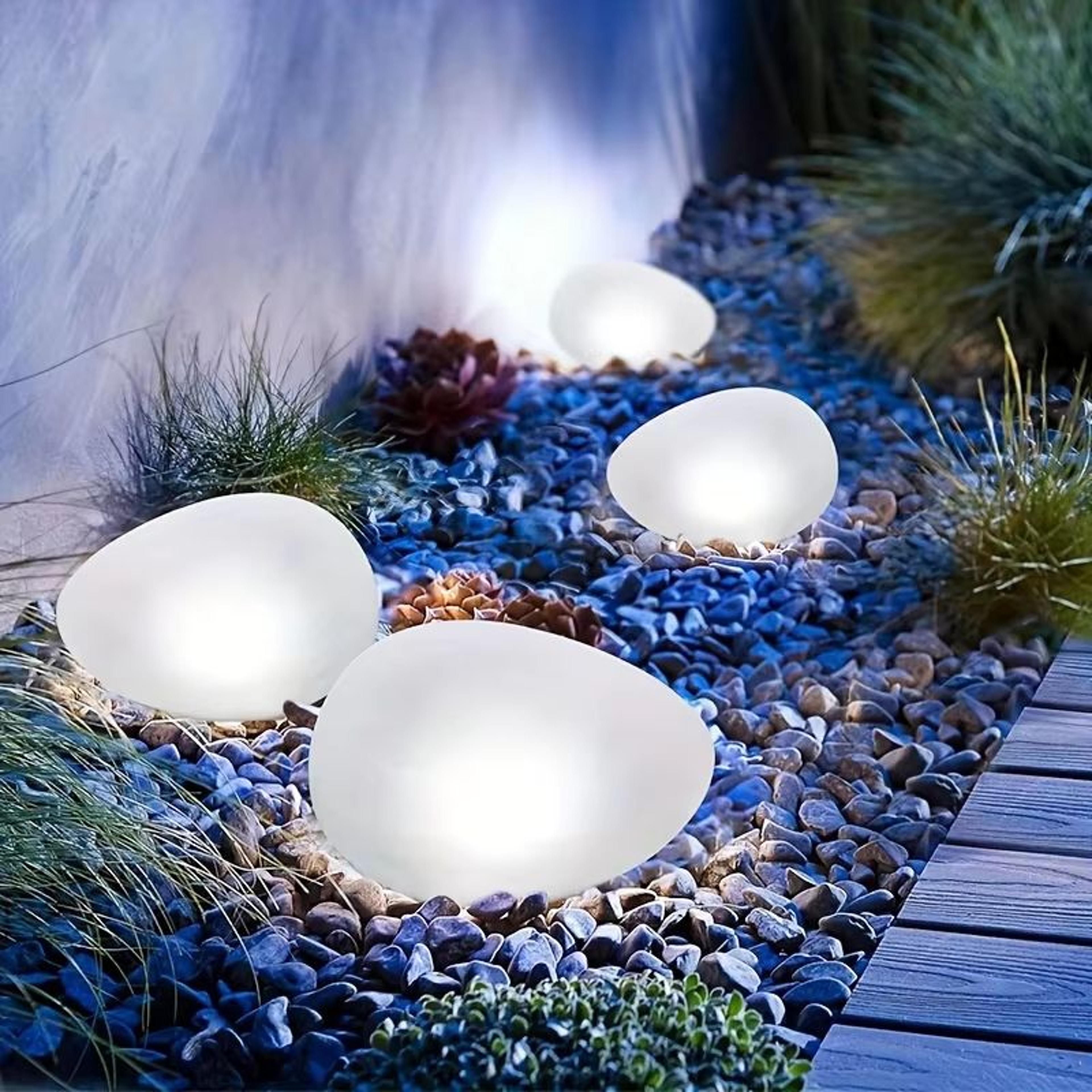 solar cobblestone garden light waterproof led rock lamp for yard, lawn, and pathway decor