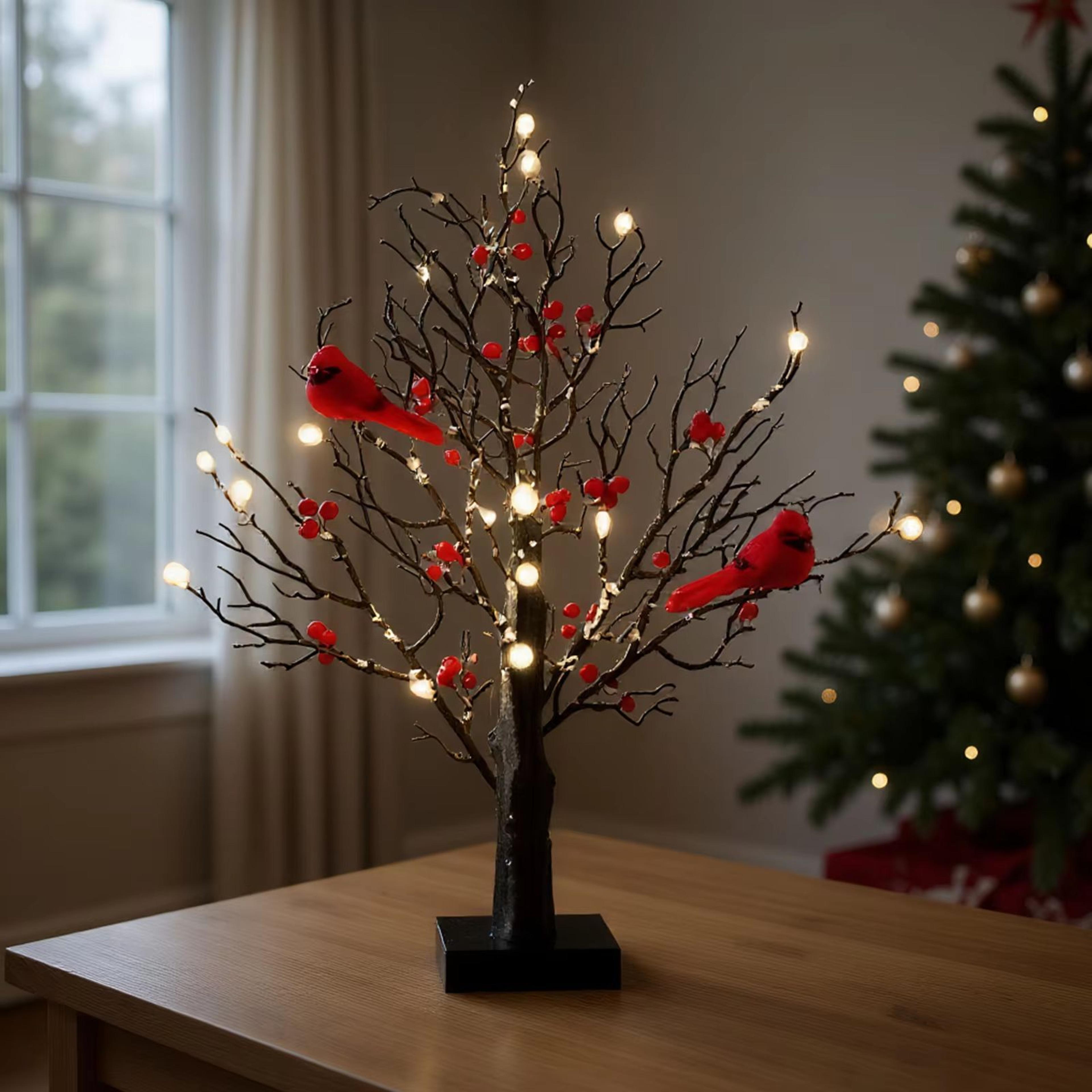 vintage cardinal lighted birch tree lamp for cozy home and christmas decor