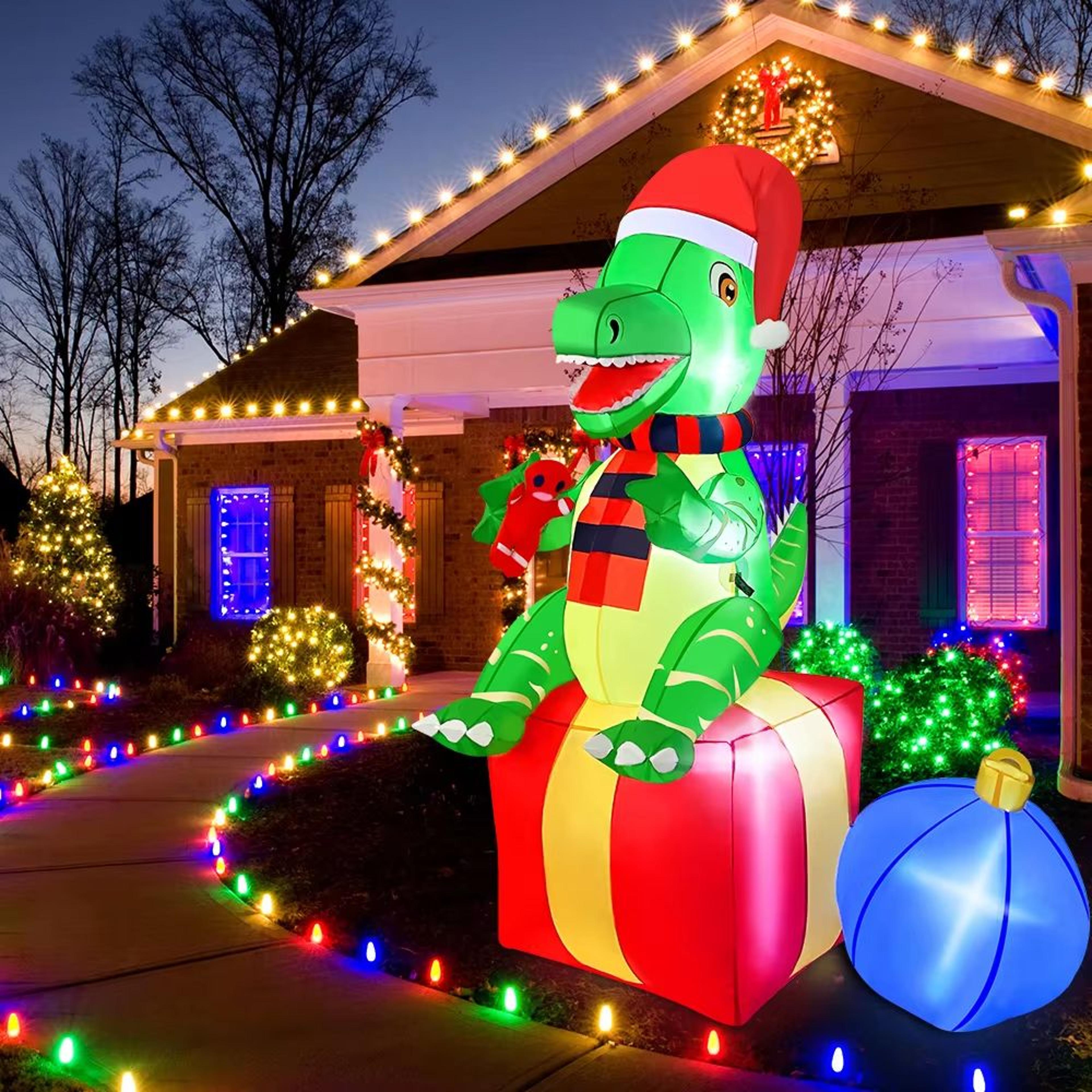 72in christmas inflatable dinosaur with led lights outdoor holiday yard decoration