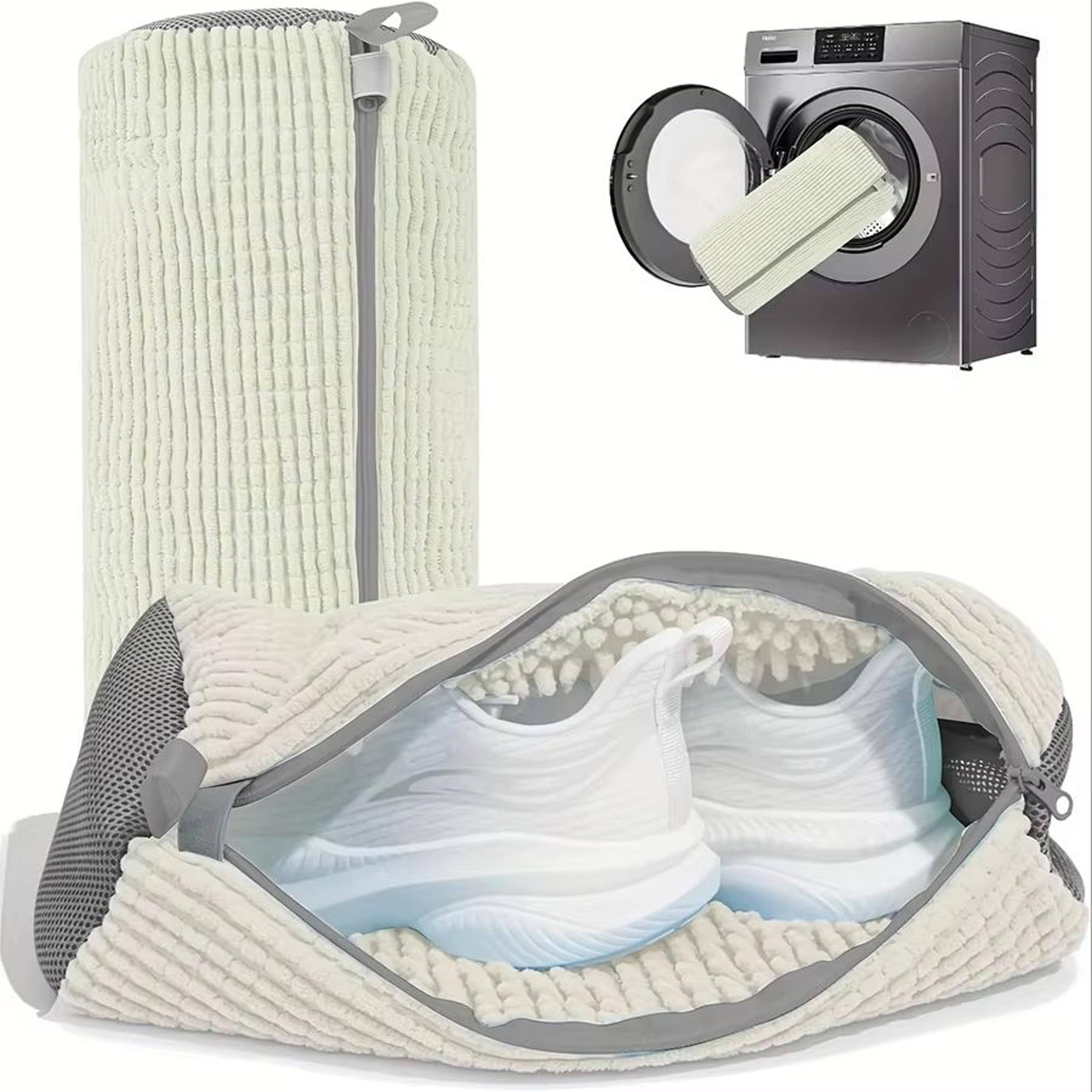 360° fluffy fiber shoe washing bag reusable sneaker laundry protector with zipper