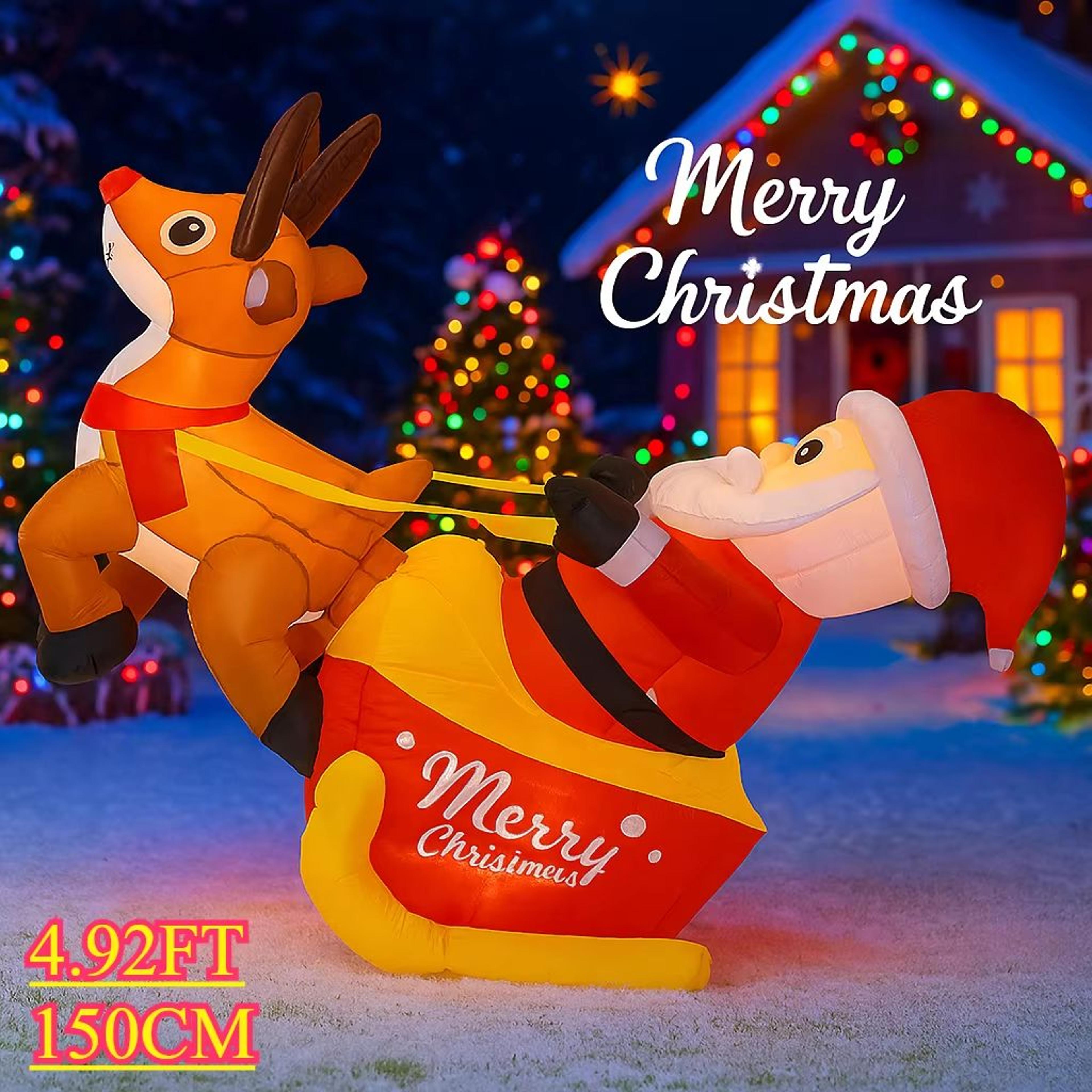 82.68in christmas inflatable santa in chimney with penguin led outdoor holiday decoration