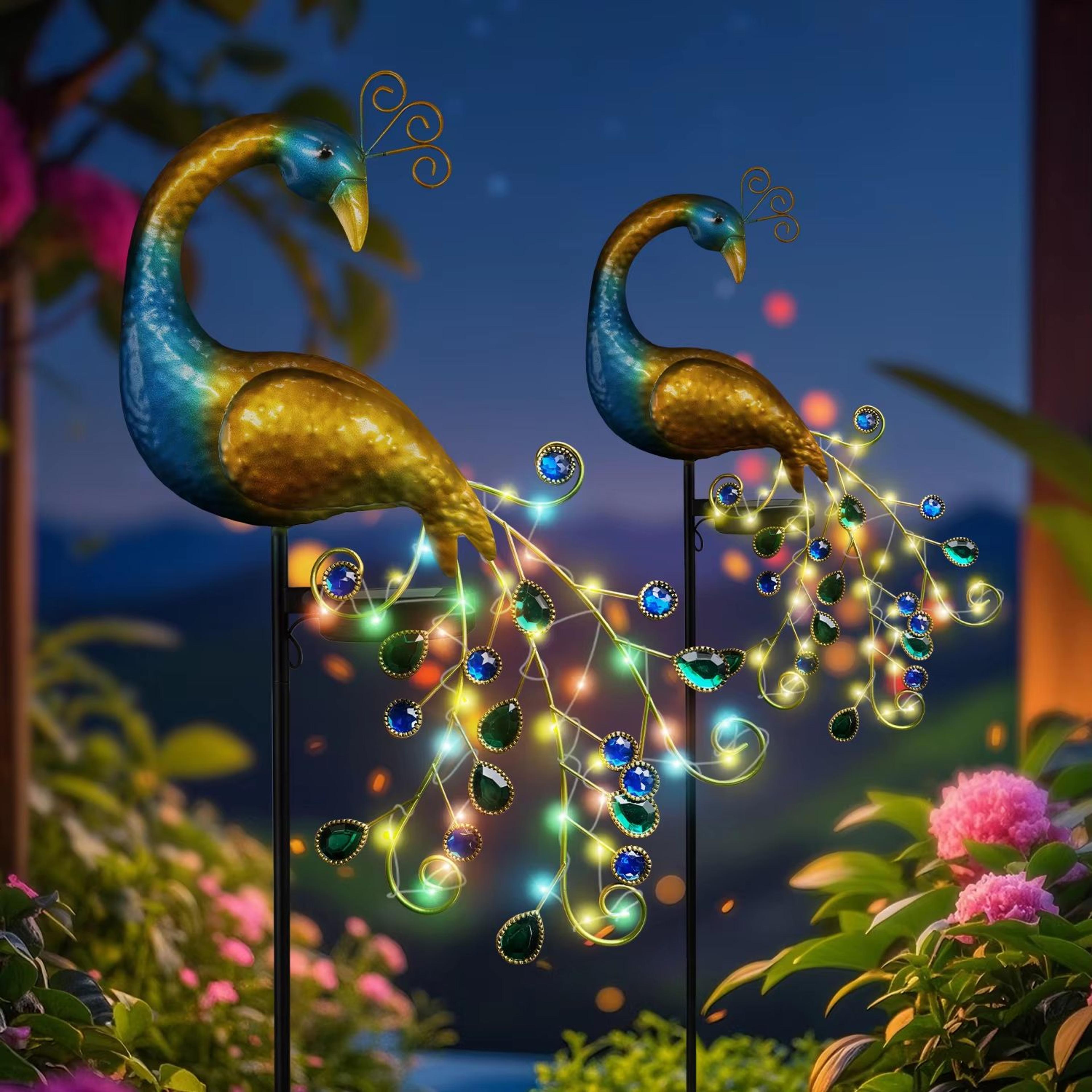 solar peacock stake light waterproof led garden decor with multicolor glow