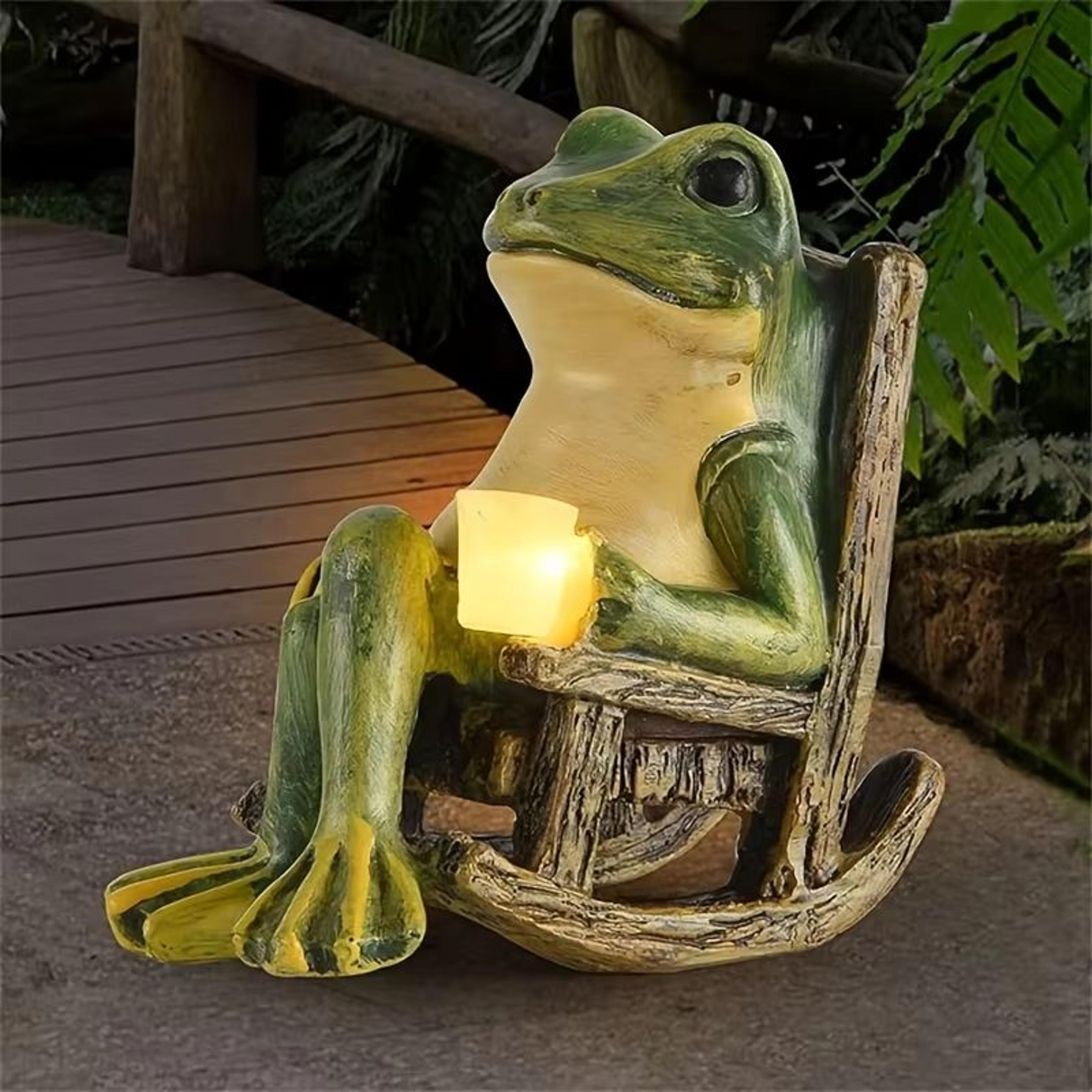 solar powered frog garden statue with led glow outdoor decor