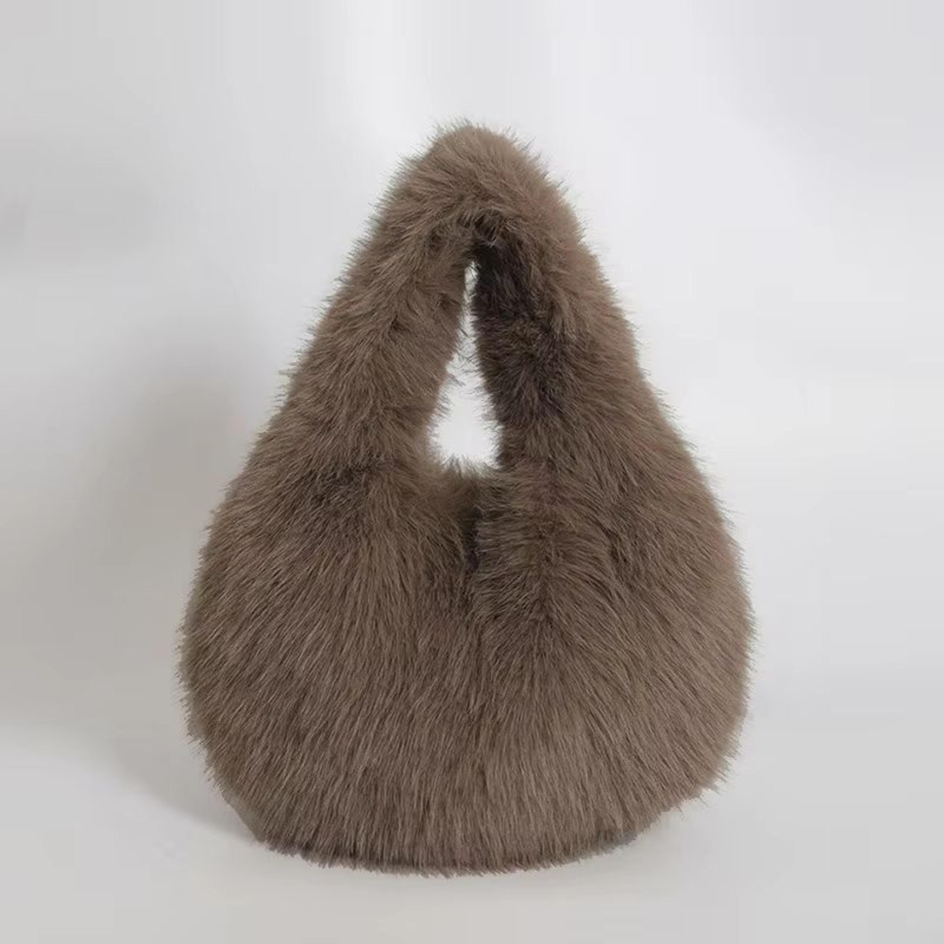 cute plush furry hobo shoulder bag for women with soft faux fur design