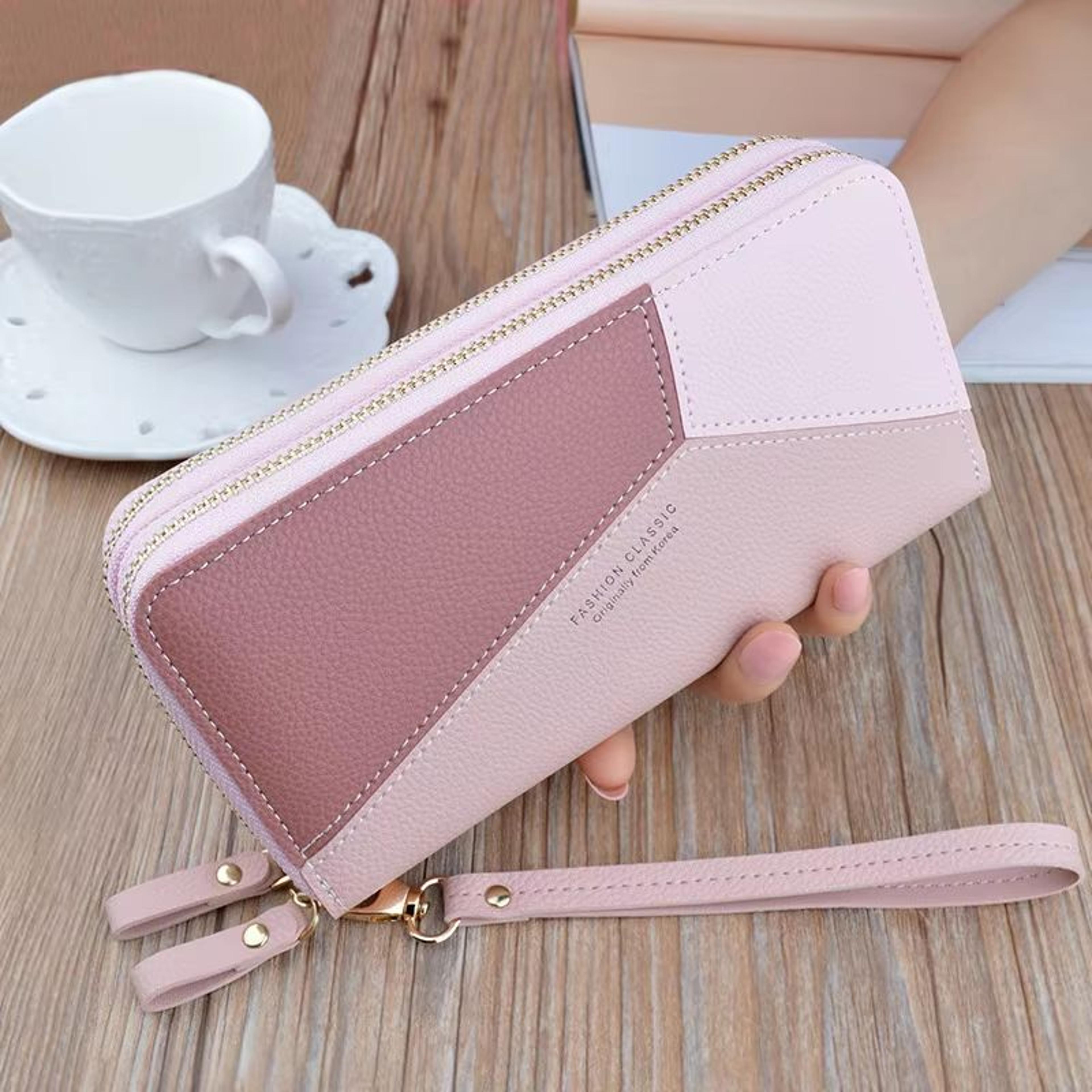 lychee pattern double zipper long wallet purse for women