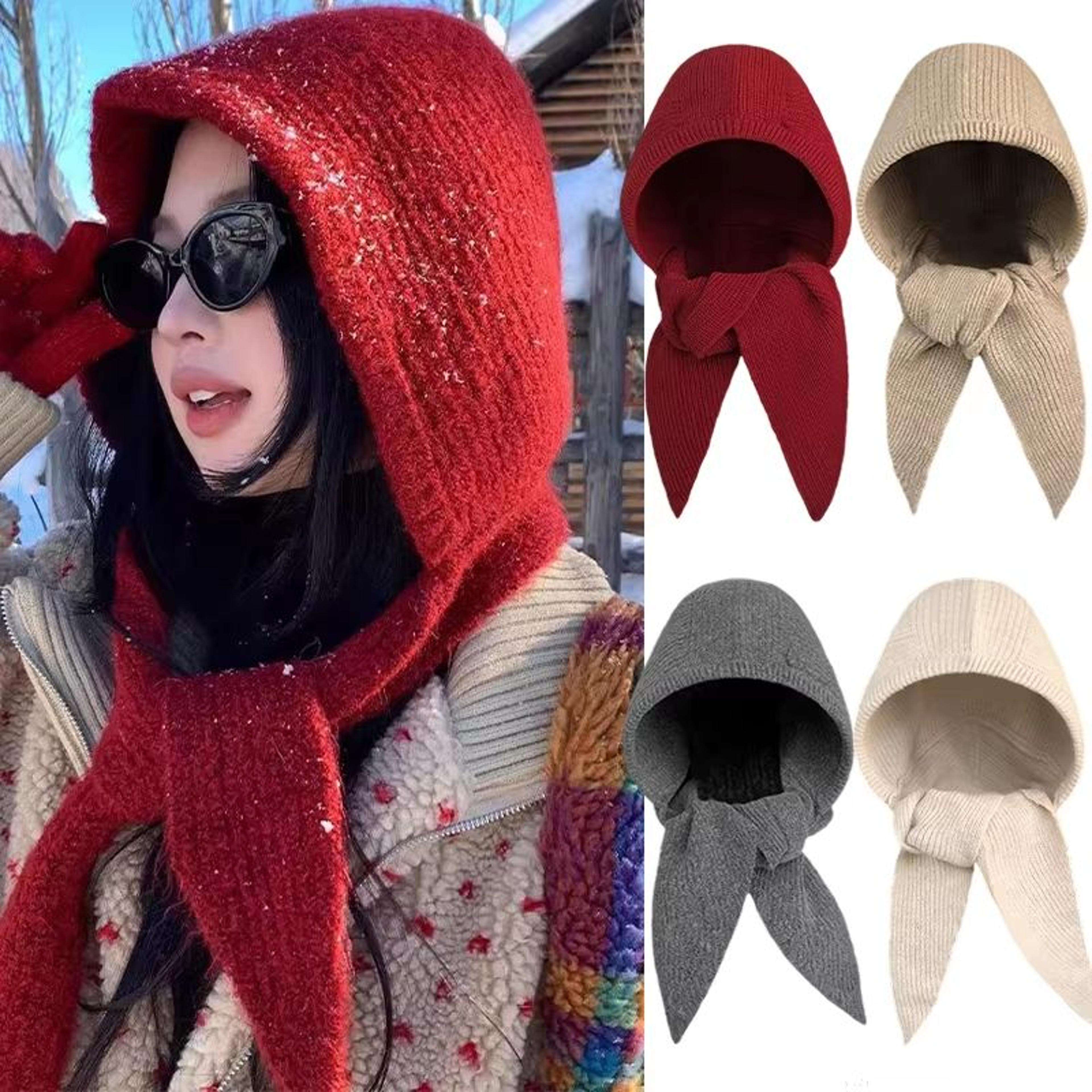 women's thick knit balaclava hood with scarf and full neck protection