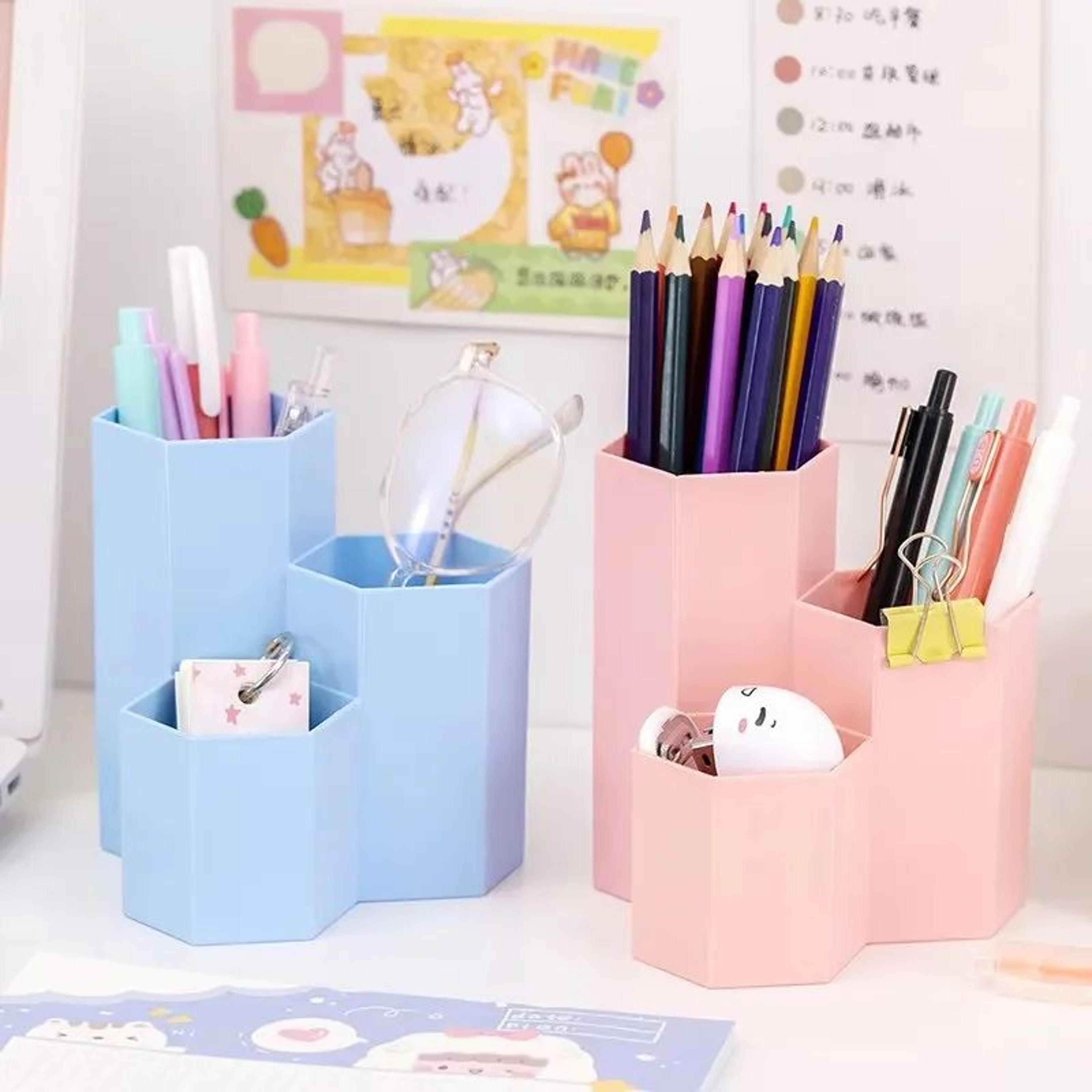 3 grid desktop organizer pen holder and makeup brush storage box