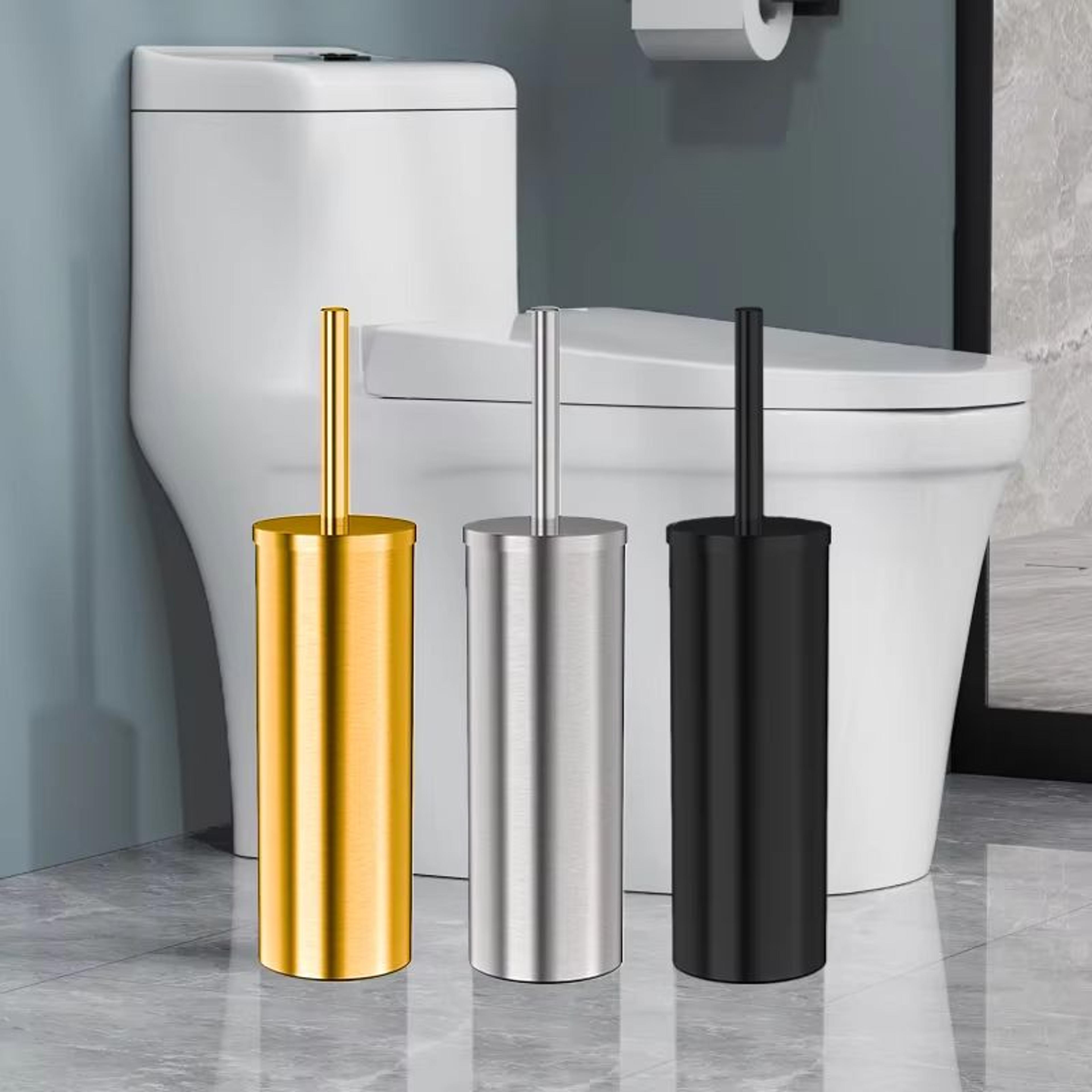 stainless steel toilet brush and holder set with long handle and hygienic storage