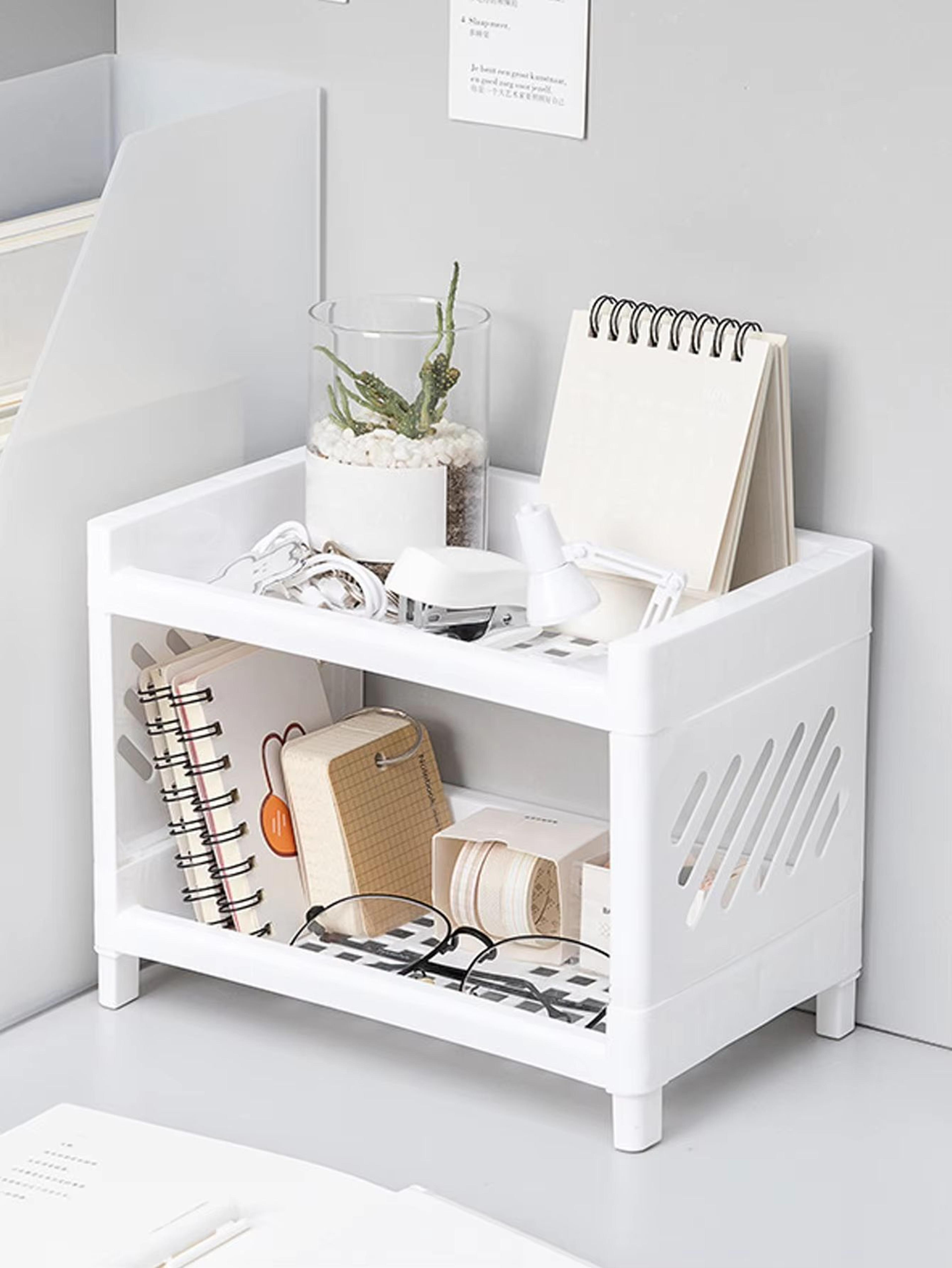 minimalist double layer desktop storage rack plastic organizer shelf