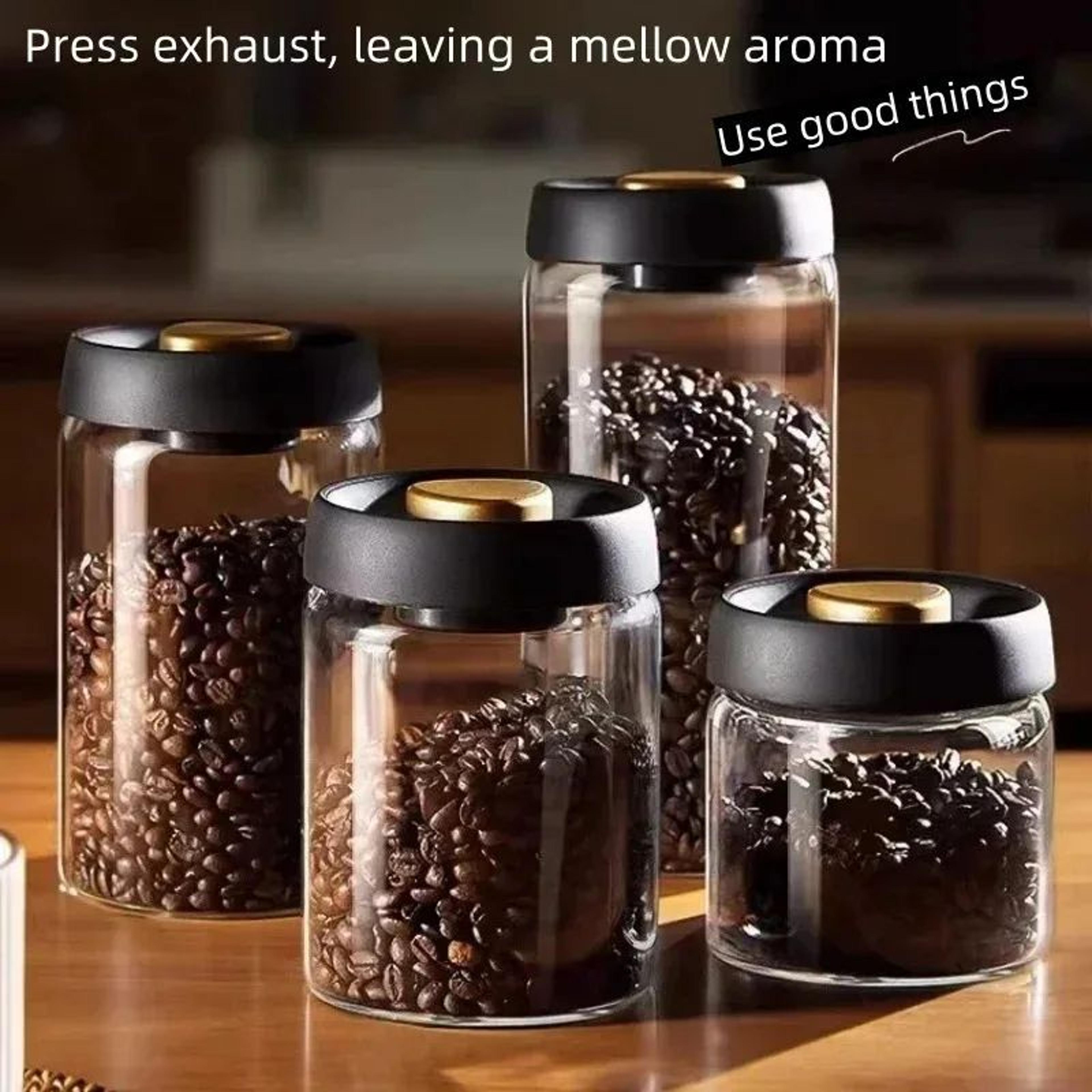 manual vacuum coffee storage jar borosilicate glass airtight moisture proof container