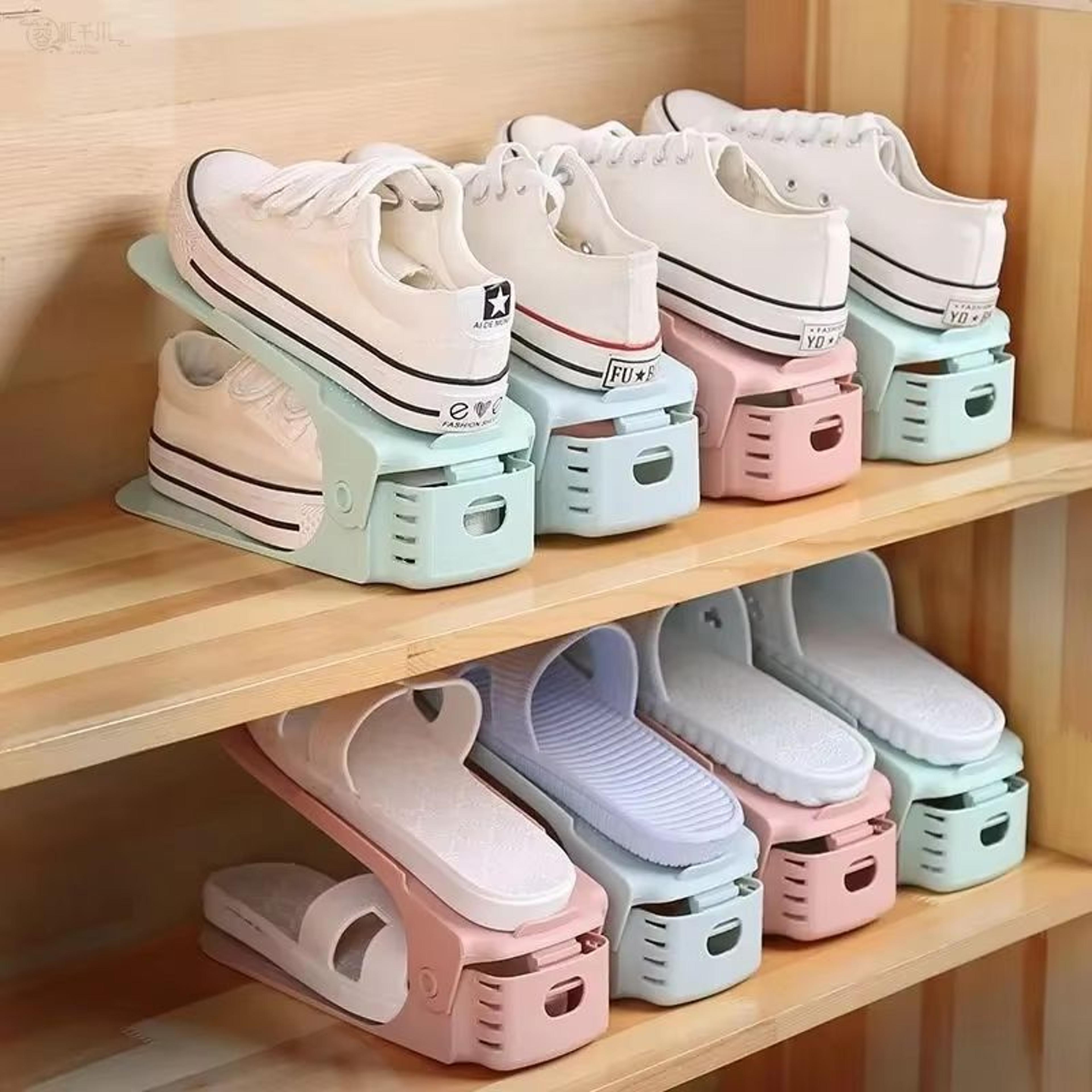 adjustable double layer shoe organizer space saving stackable shoe shelf rack