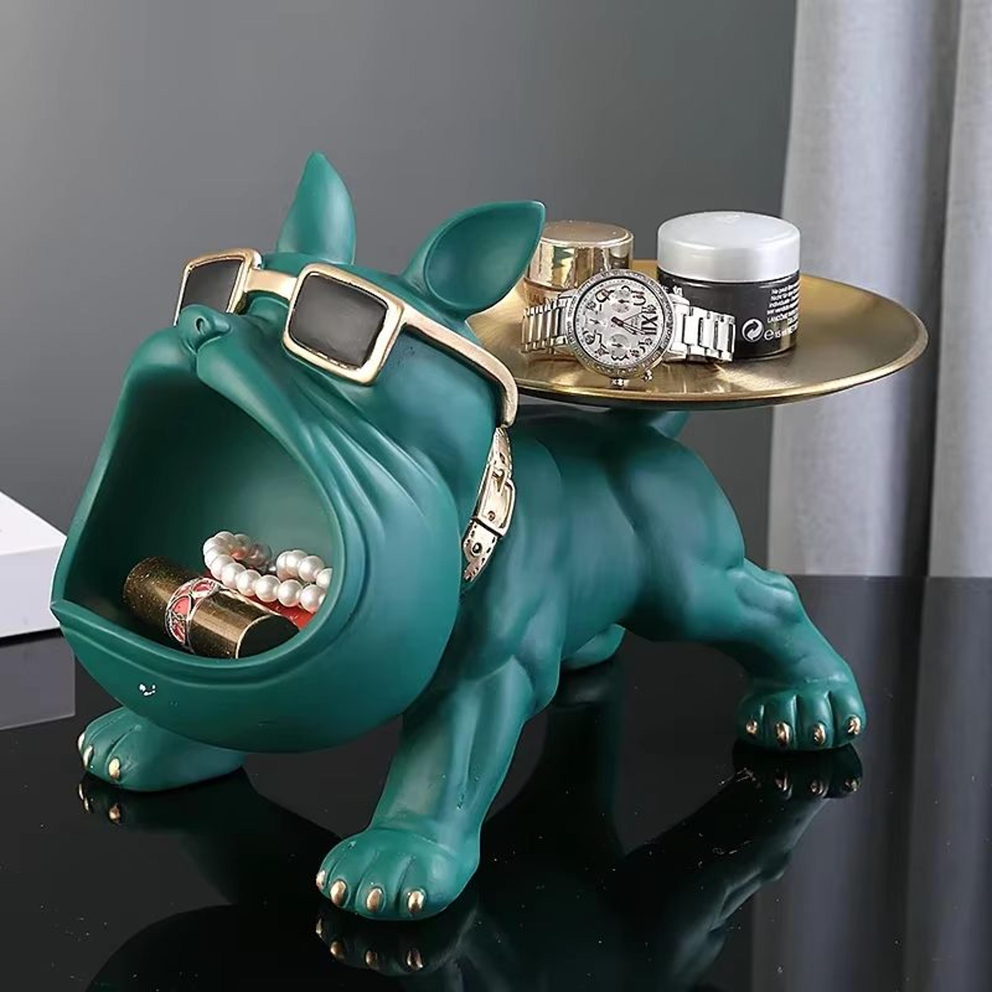 resin bulldog storage tray statue decorative dog organizer for home and office